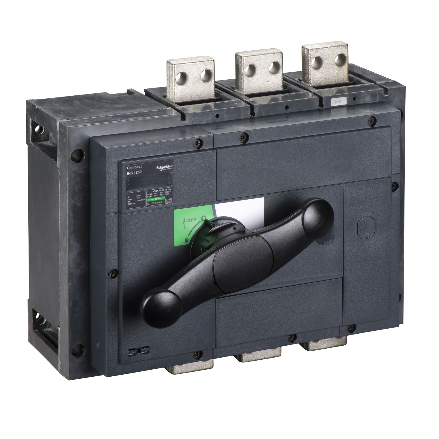 Picture of switch disconnector, Compact INS1250, 1250A, standard version with black rotary handle, 3 poles