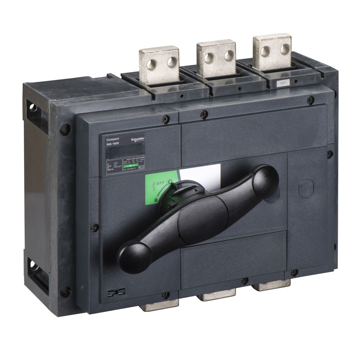 Picture of switch disconnector, Compact INS1600, 1600A, standard version with black rotary handle, 3 poles