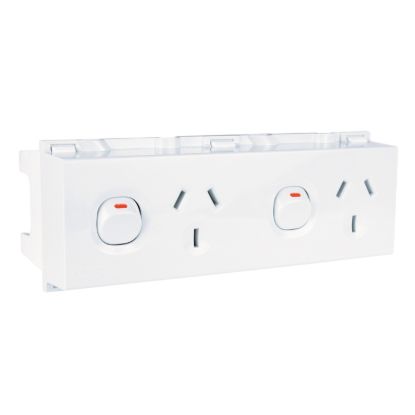 Picture of Switched Socket outlet, Clipsal - Max 4, DIN Mounted 2 Gang 10 A 250 V 3 pin 8 module double pole
