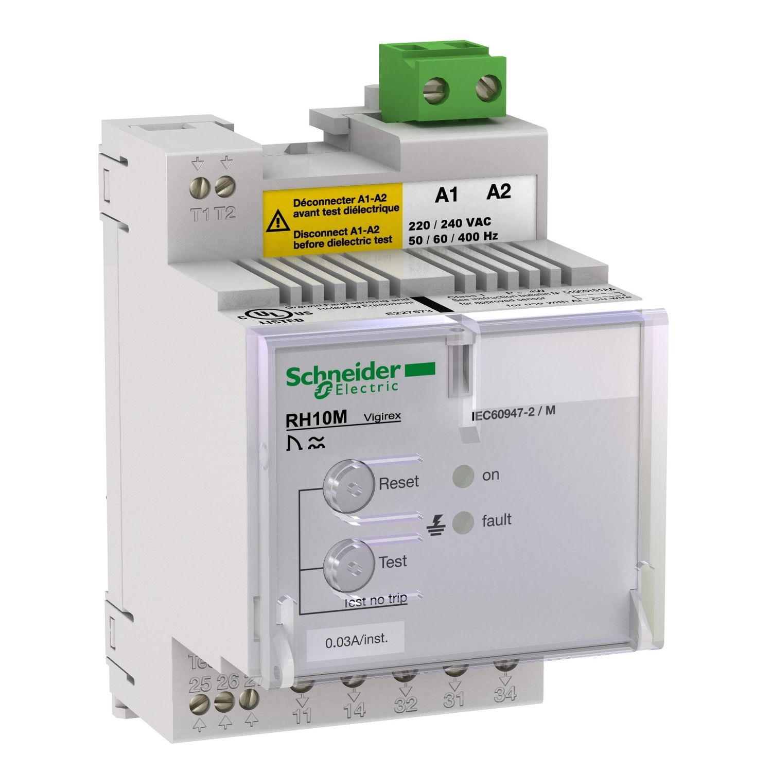 Picture of Residual current protection relay, VigiPacT RH10M, 1A, 220/240VAC 50/60Hz, DIN rail mounting