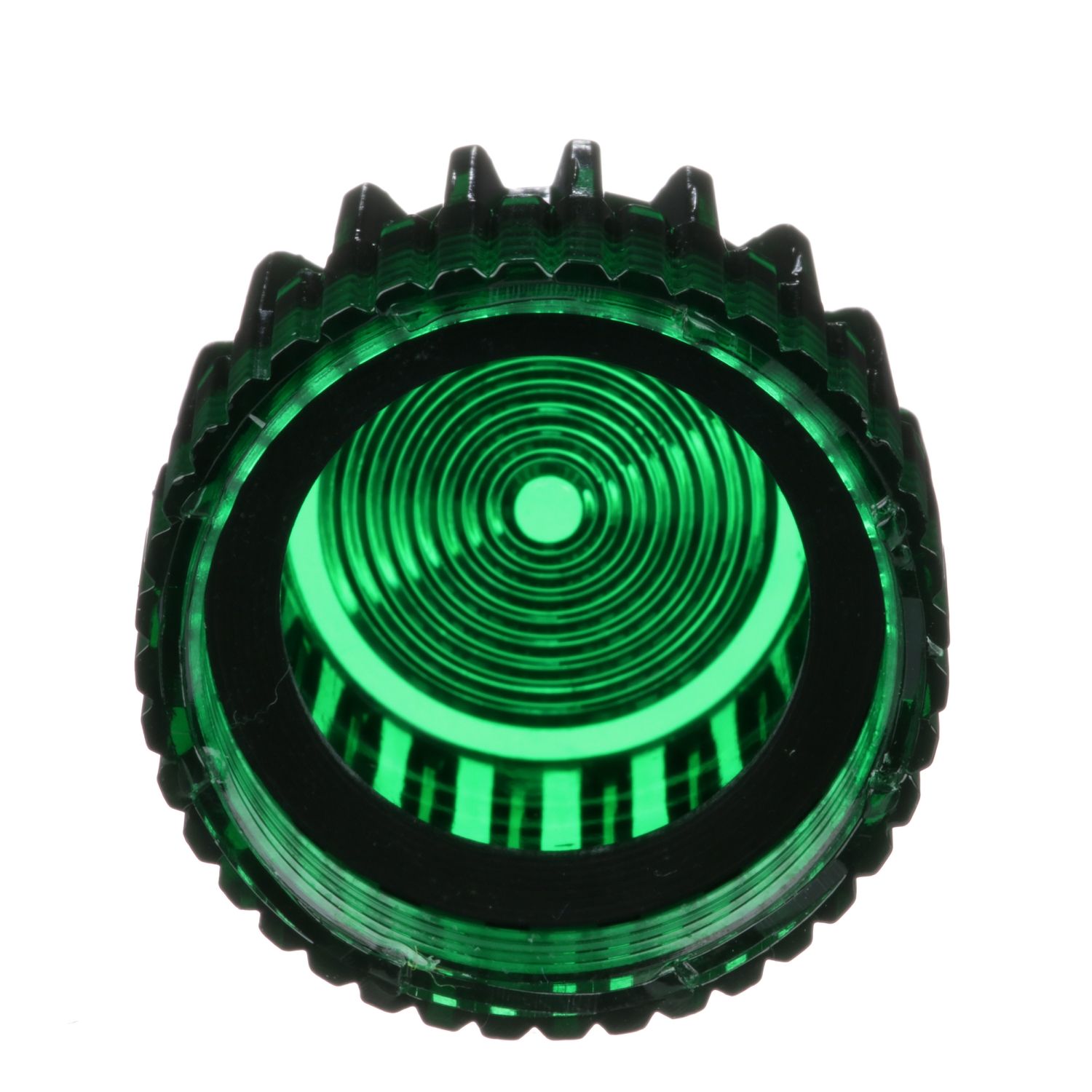 Picture of "Cap, Harmony 9001K, Harmony 9001SK, polycarbonate, green, grooved lens, 30mm, for illuminated push button"