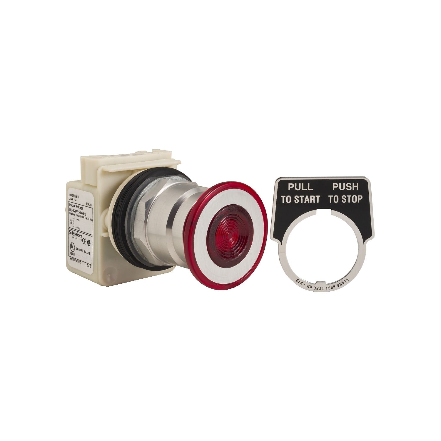 Picture of Head for spring return push button, Harmony 9001K, metal, red mushroom 41mm, 30mm, 3 positions, 110...120V