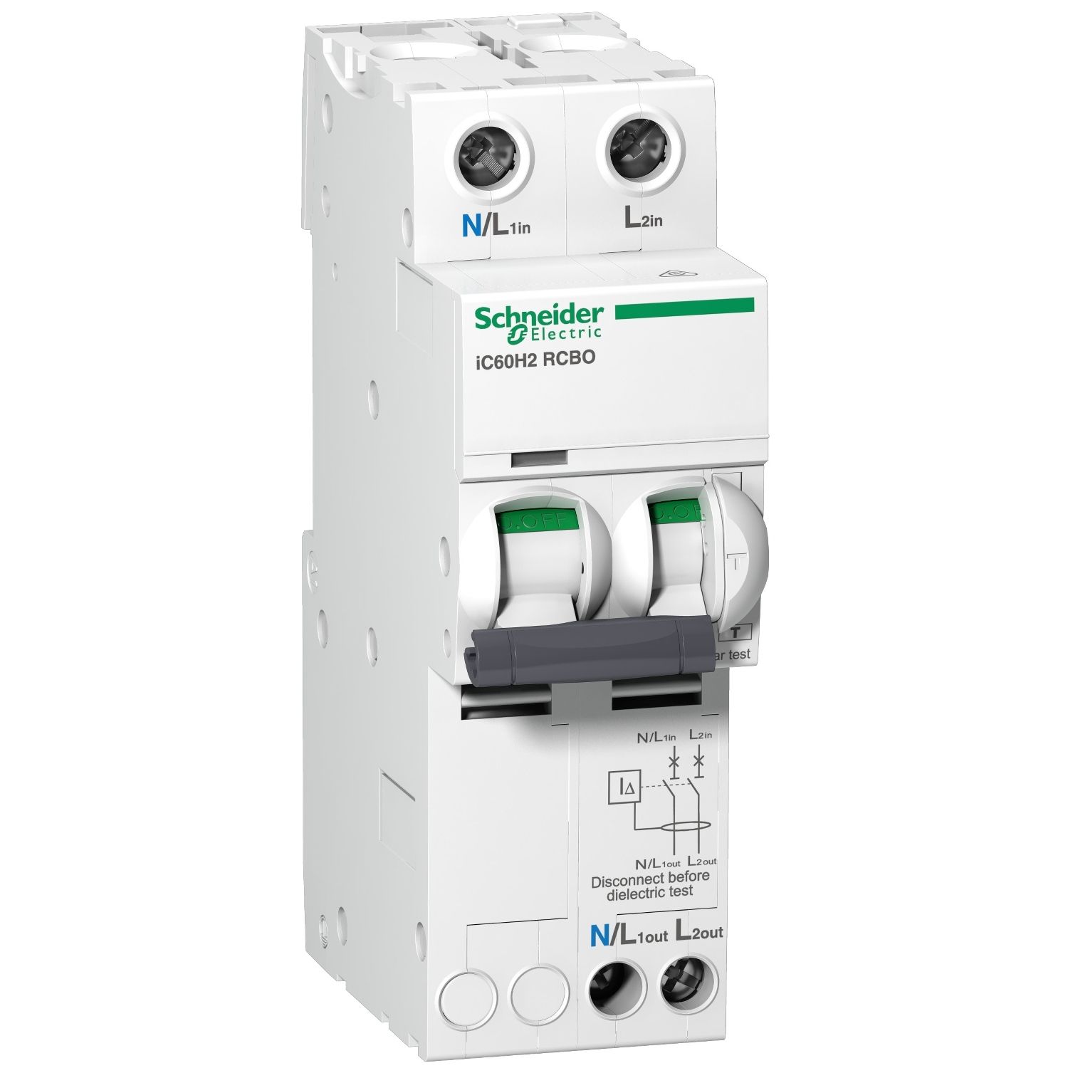 Picture of Residual current breaker with overcurrent protection (RCBO), Acti9, iC60H2 RCBO, 2P, 10A, 30mA, A type, 10000A