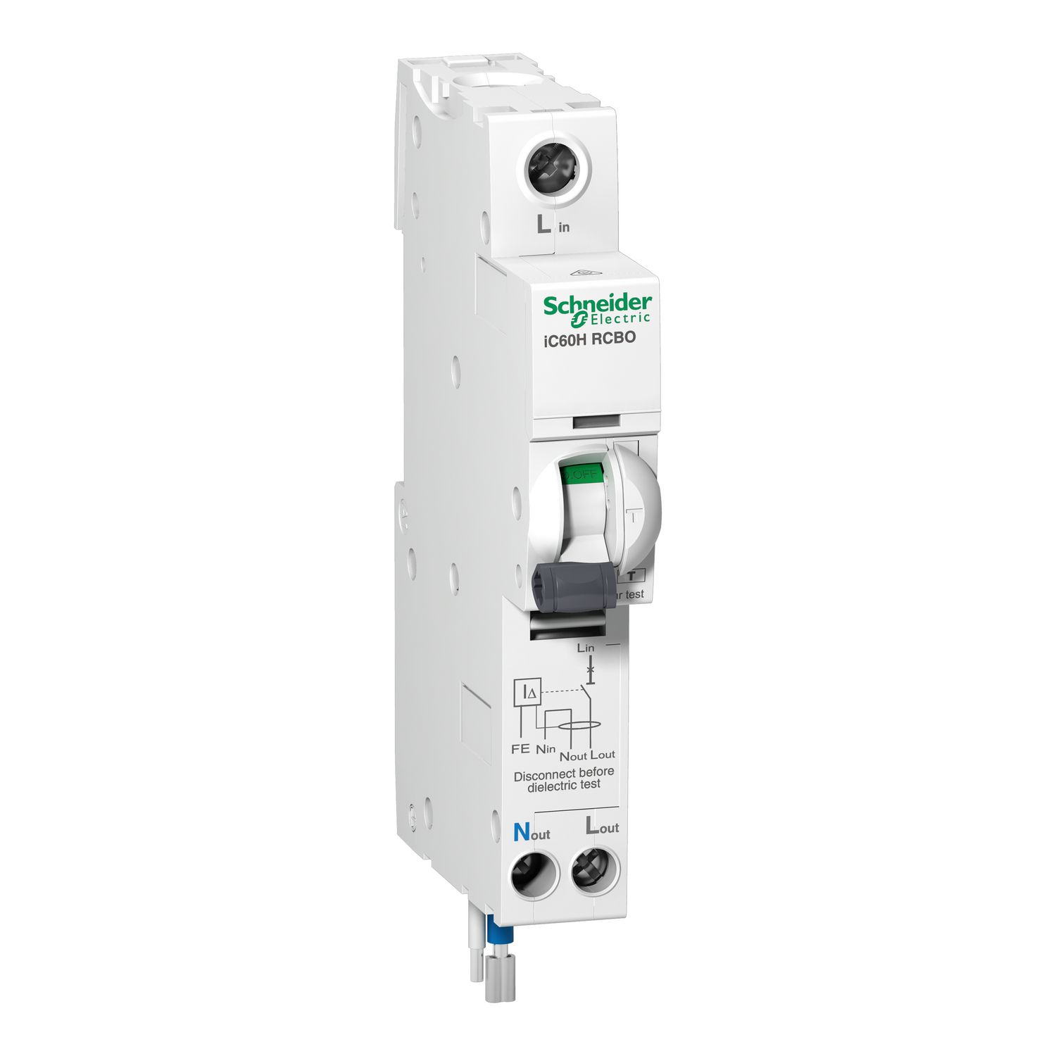 Picture of Residual current breaker with overcurrent protection (RCBO), Acti9, iC60H RCBO, 1P + Ns, 45A, 30mA, A type, 10000A