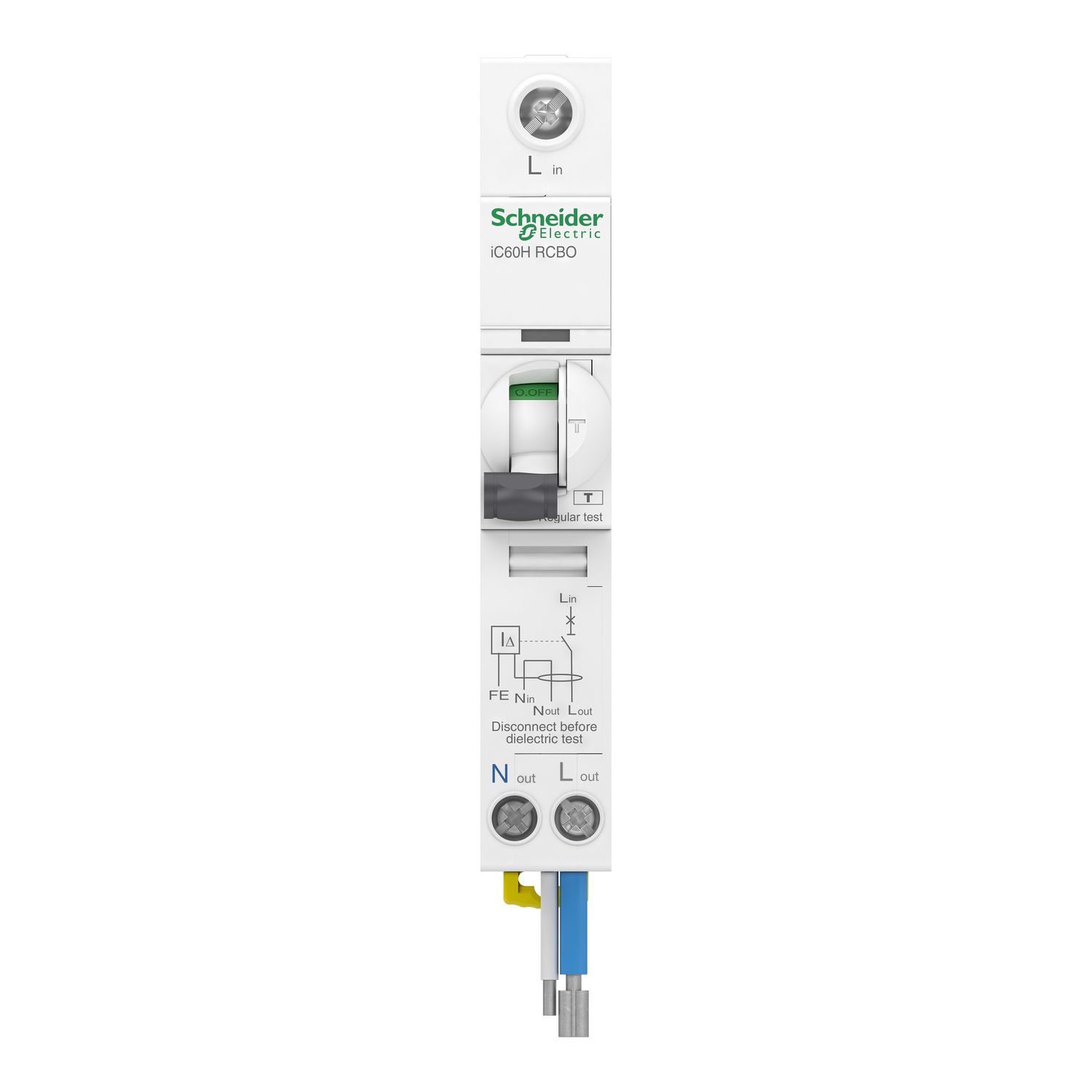 Picture of Residual current breaker with overcurrent protection (RCBO), Acti9, iC60H RCBO, 1P + Ns, 45A, 30mA, A type, 10000A