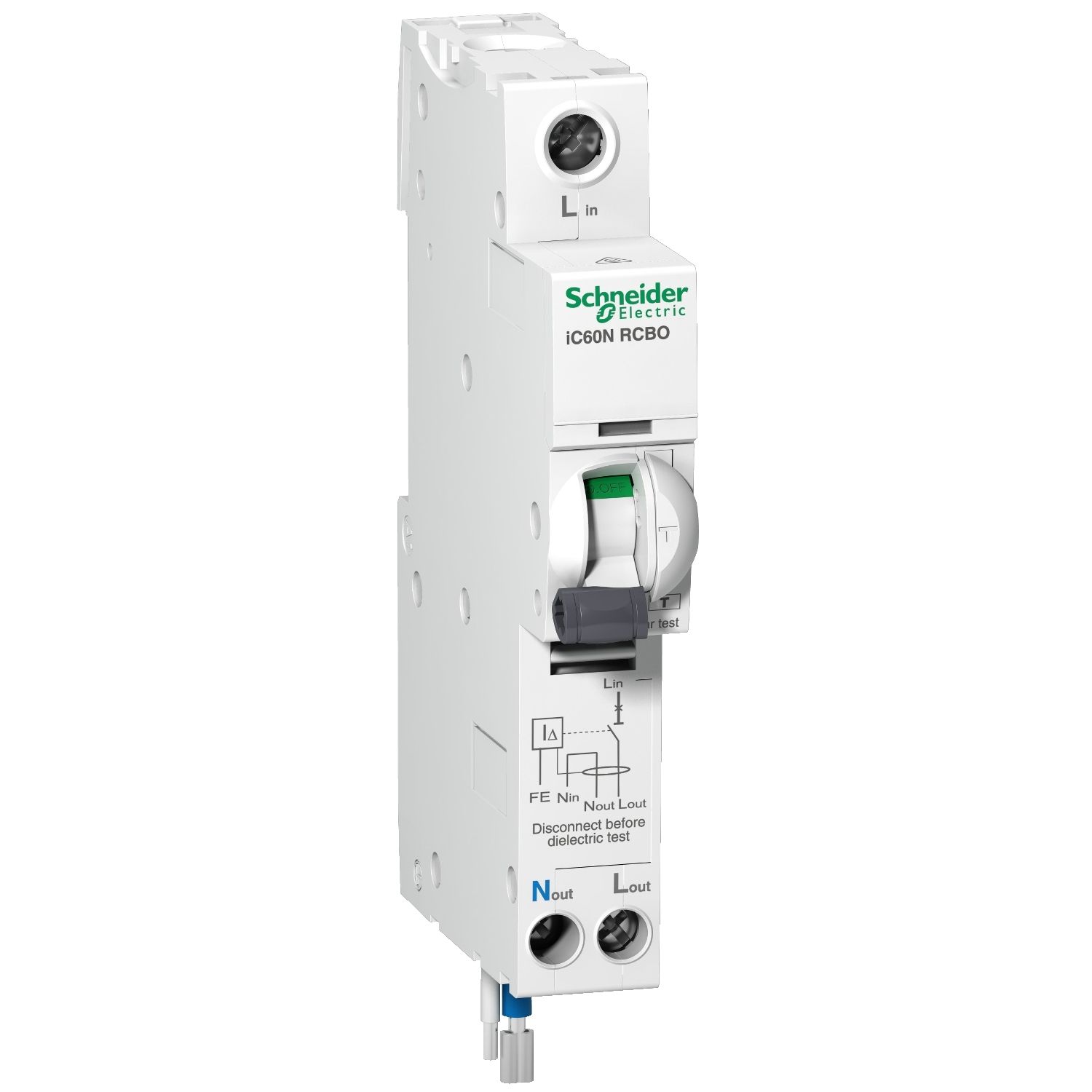 Picture of Residual current breaker with overcurrent protection (RCBO), Acti9, iC60N RCBO, 1P + Ns, 45A, 30mA, A type, 6000A