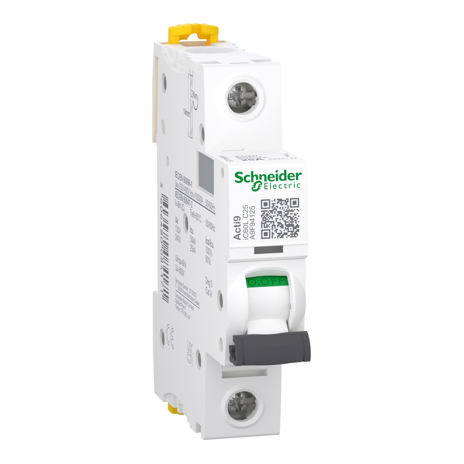 Picture of Miniature circuit breaker (MCB), Acti9 iC60L, 1P, 25A, C curve, 15000A (IEC/EN 60898-1), 25kA (IEC/EN 60947-2)
