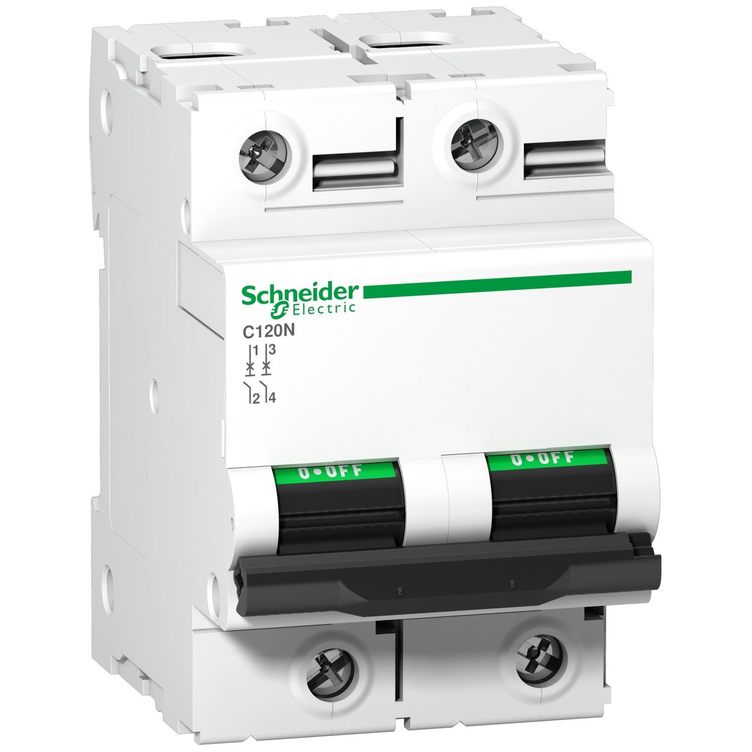 Picture of Miniature circuit breaker (MCB), Acti9, C120N, 2P, 63A, C curve, 10000A (IEC/EN 60898-1), 10kA (IEC/EN 60947-2)