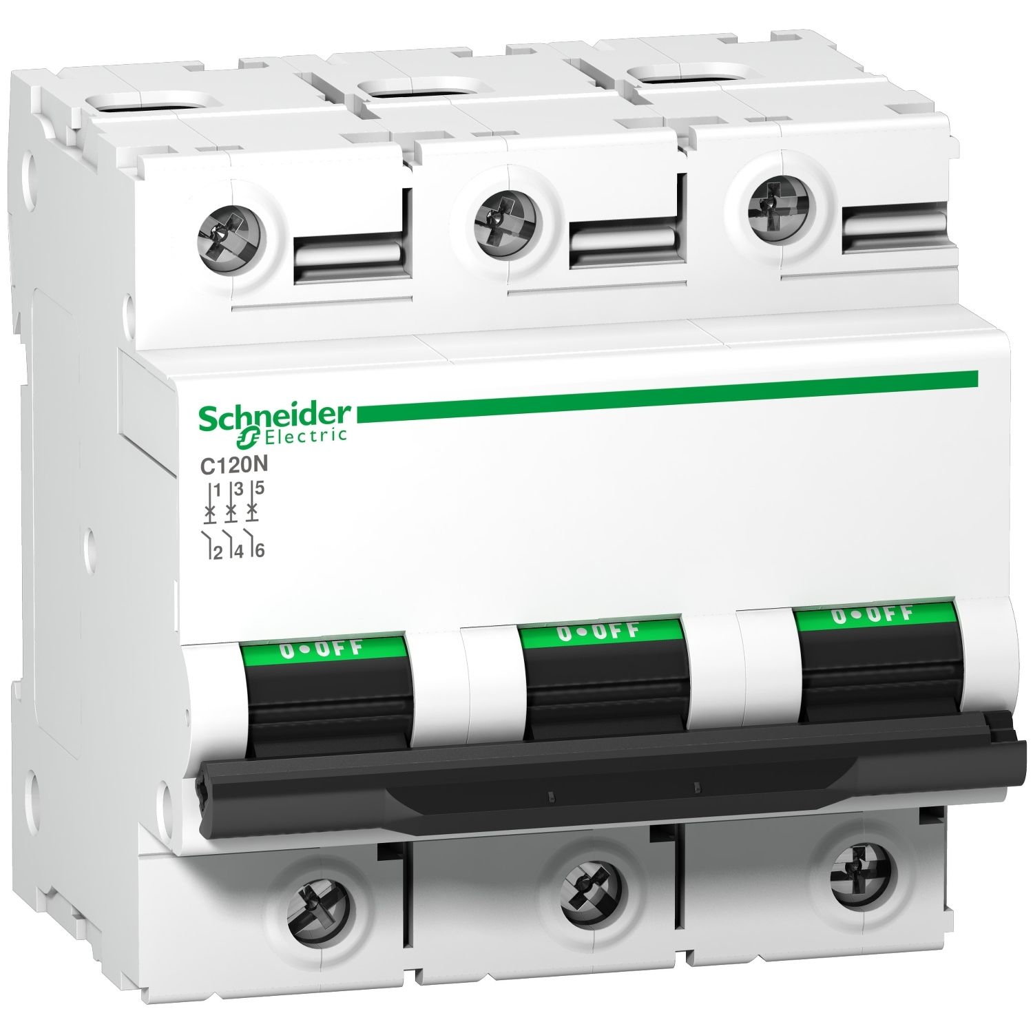 Picture of Miniature circuit breaker (MCB), Acti9, C120N, 3P, 125A, C curve, 10000A (IEC/EN 60898-1), 10kA (IEC/EN 60947-2)