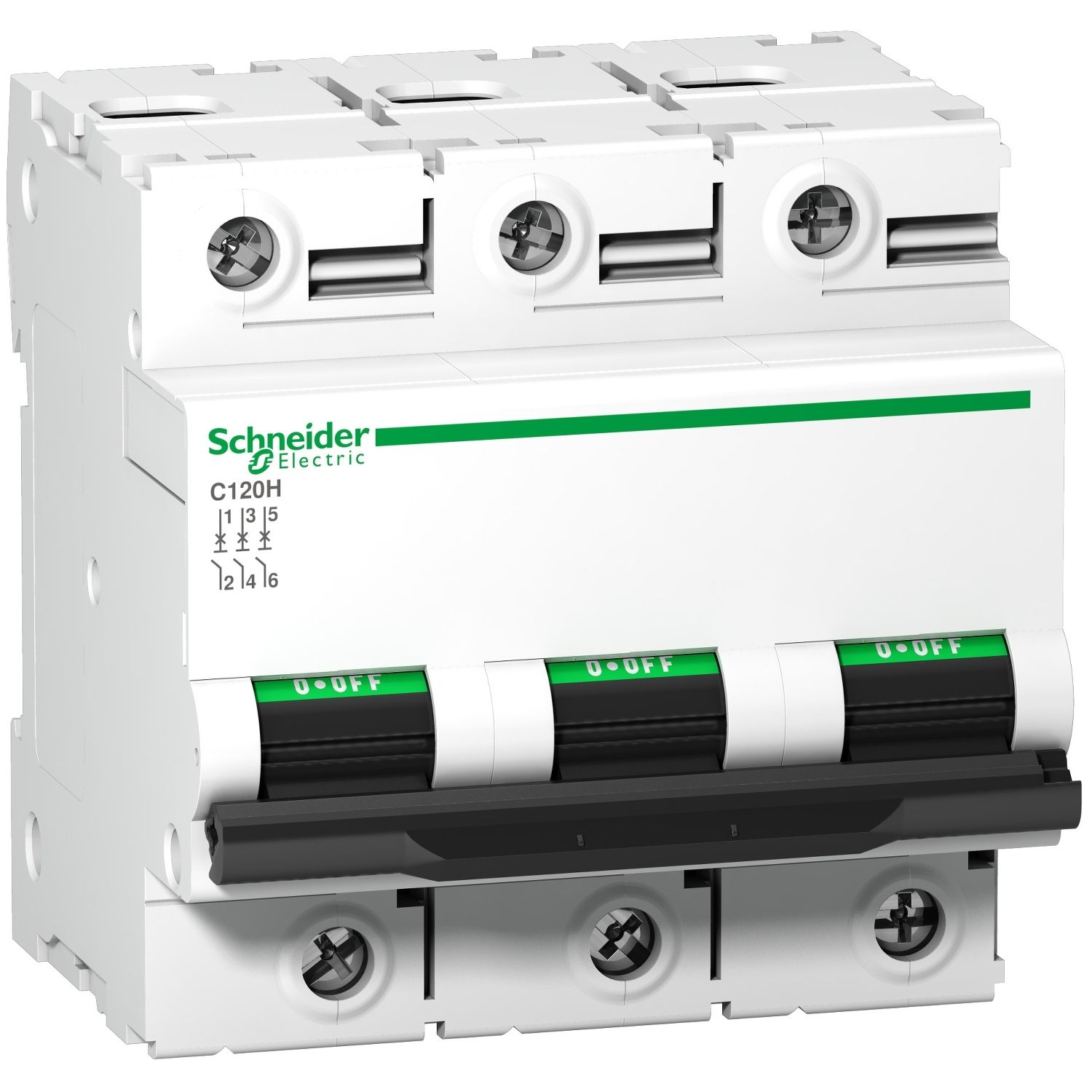 Picture of Miniature circuit breaker (MCB), Acti9, C120H, 3P, 63A, B curve, 15000A (IEC/EN 60898-1), 15kA (IEC/EN 60947-2)