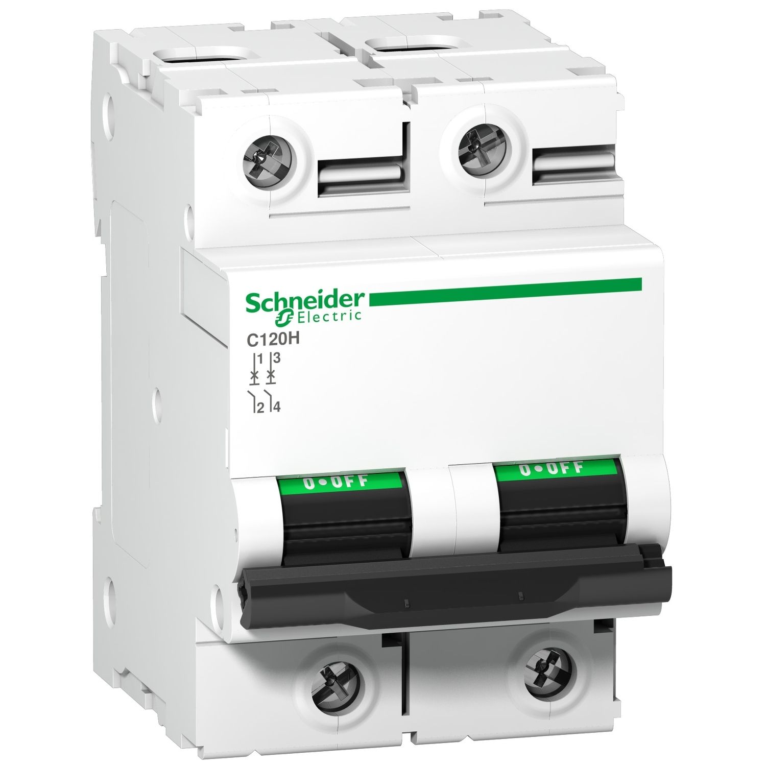 Picture of Miniature circuit breaker (MCB), Acti9, C120H, 2P, 125A, D curve, 15000A (IEC/EN 60898-1), 15kA (IEC/EN 60947-2)
