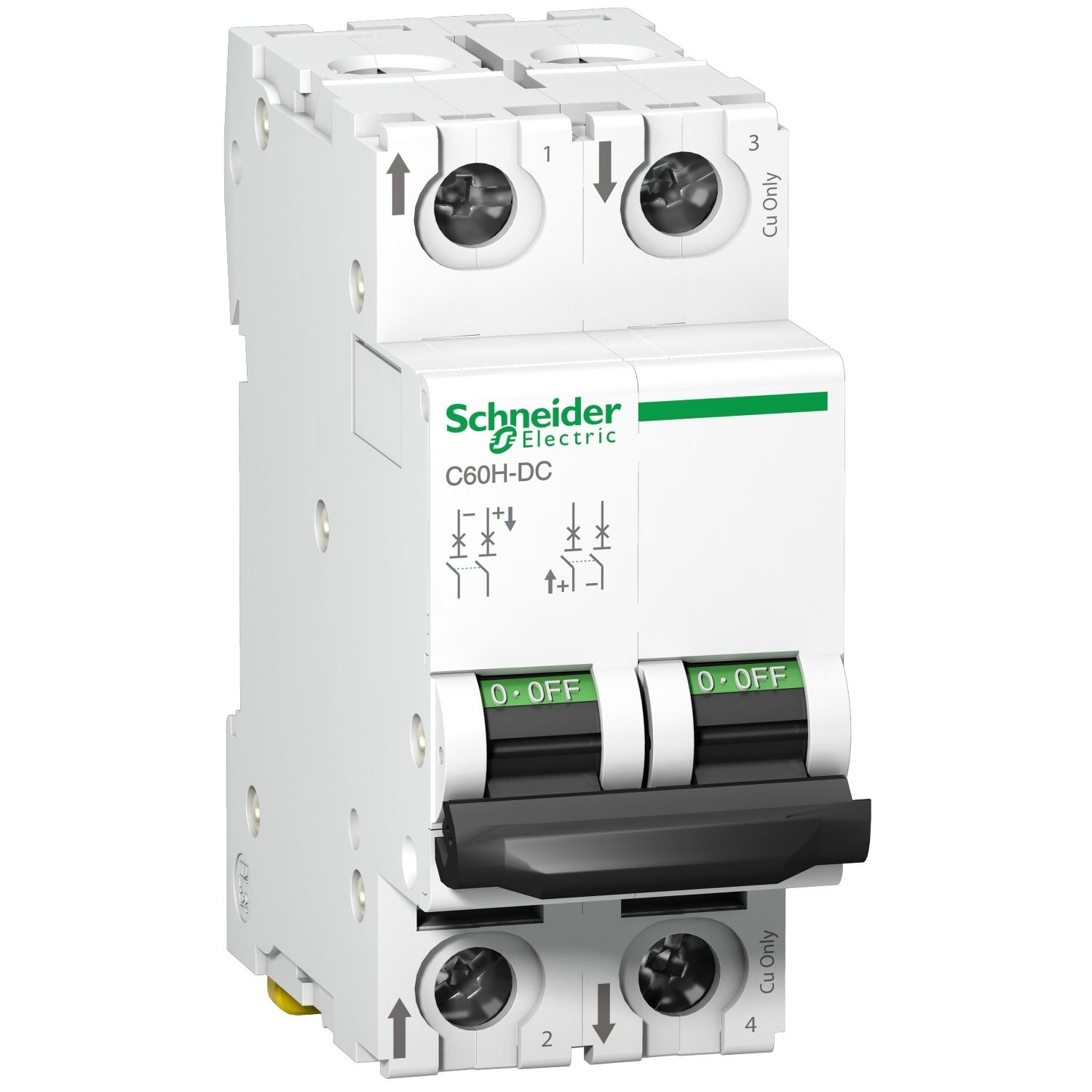 Picture of Miniature circuit breaker (MCB), Acti9, C60H-DC, 2P, 1A, C curve, 6kA (IEC/EN 60947-2)