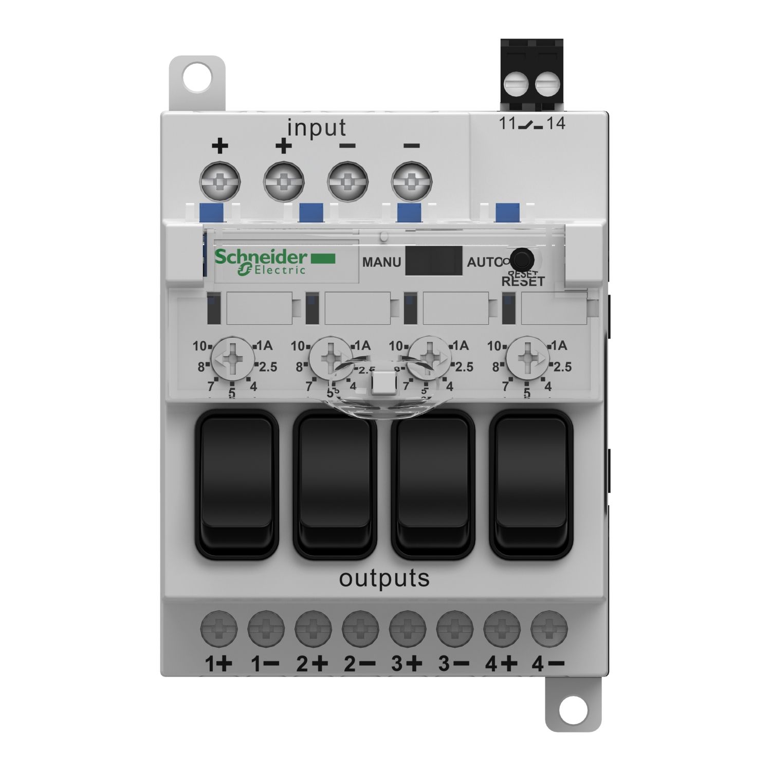 Picture of electronic protection module, phaseo ABL7 ABL8, 28 to 28.8V DC, 10A, for regulated SMPS, 2 pole breaking by channel