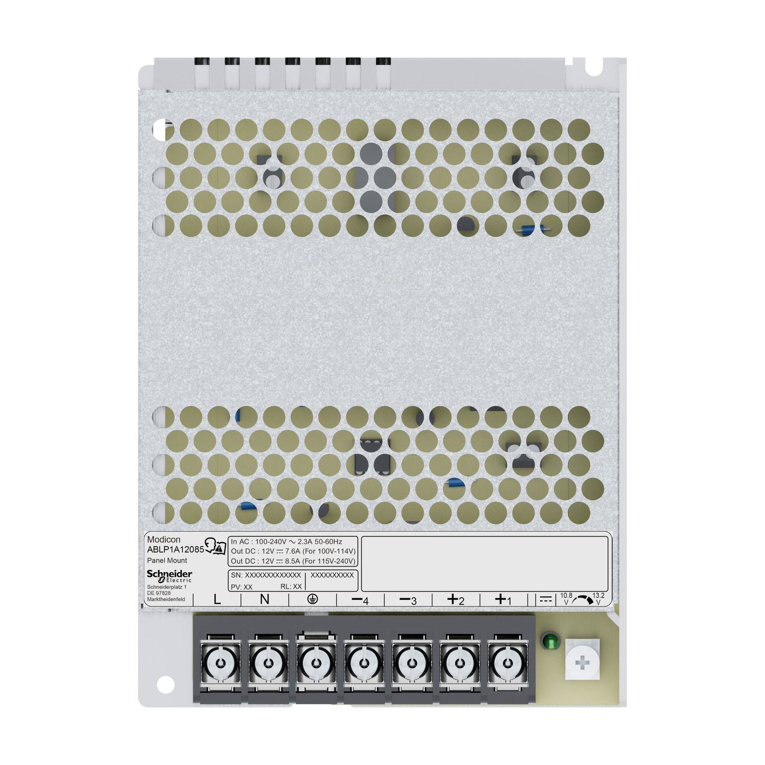 Picture of Regulated Power Supply, modicon power supply, 100...240V AC, 12V, 8.5A, single phase, Panel Mount