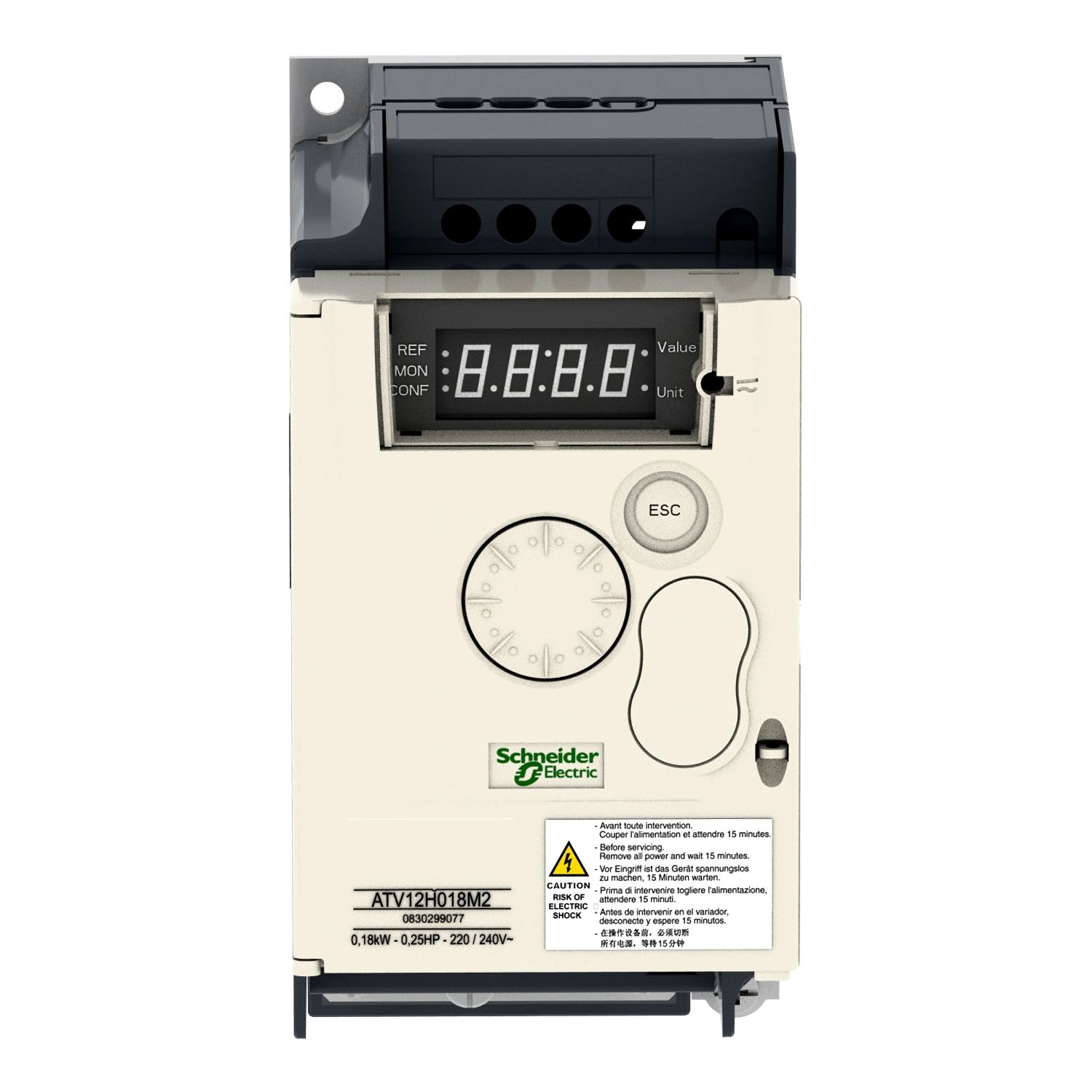 Picture of Variable speed drive ATV12, Altivar 12, 0.37kW, 0.55hp, 200..240V, 1ph, with heat sink