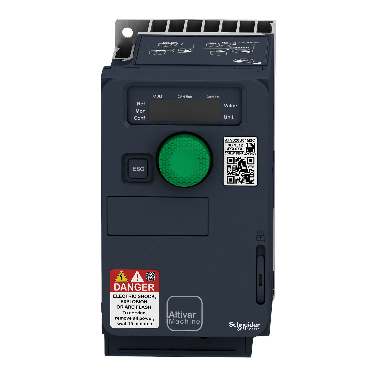 Picture of variable speed drive, Altivar Machine ATV320, 0.55kW, 200 to 240V, 3 phases, compact