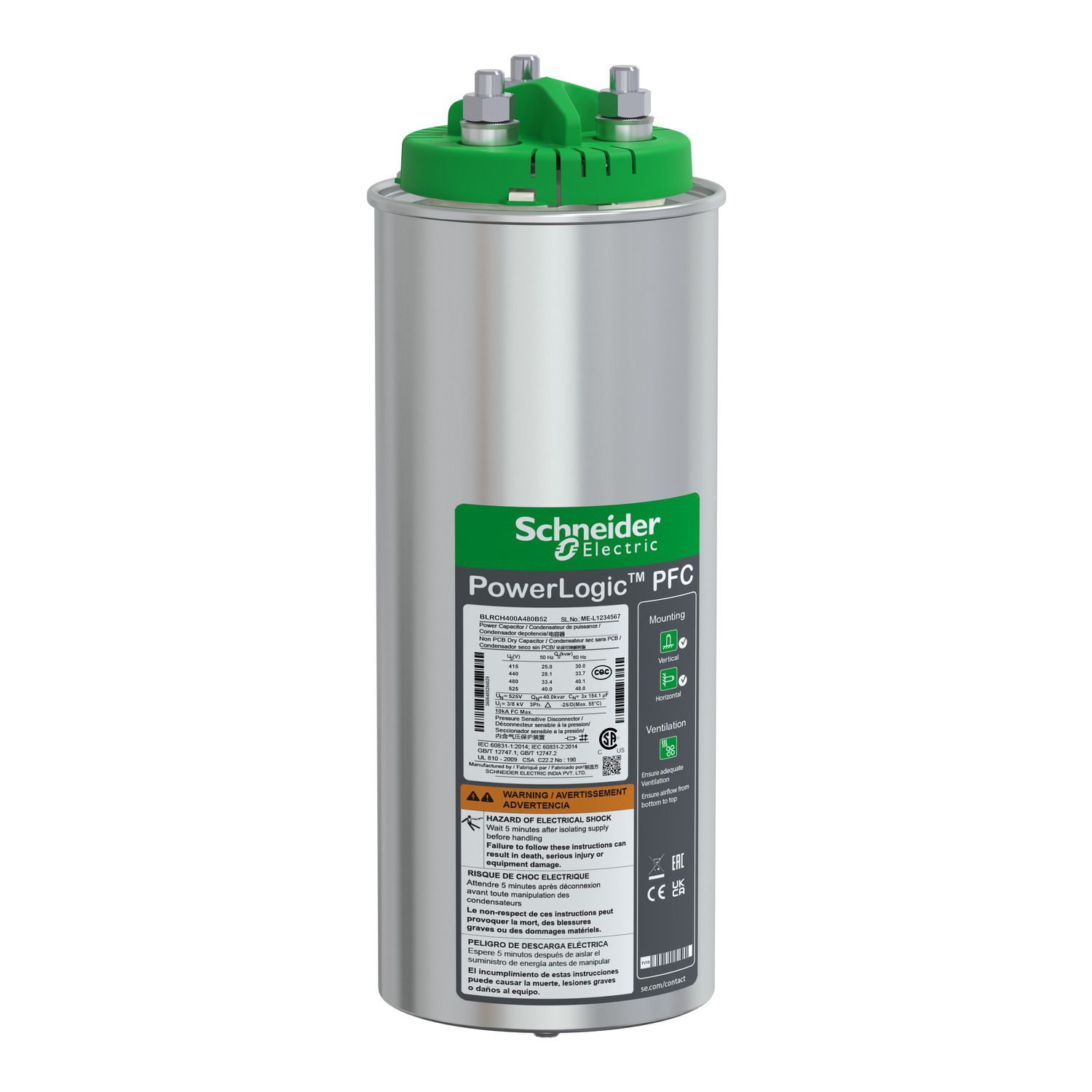 Picture of heavy duty PowerLogic PFC Capacitor, 40/48 kvar - 525 V - 50/60Hz
