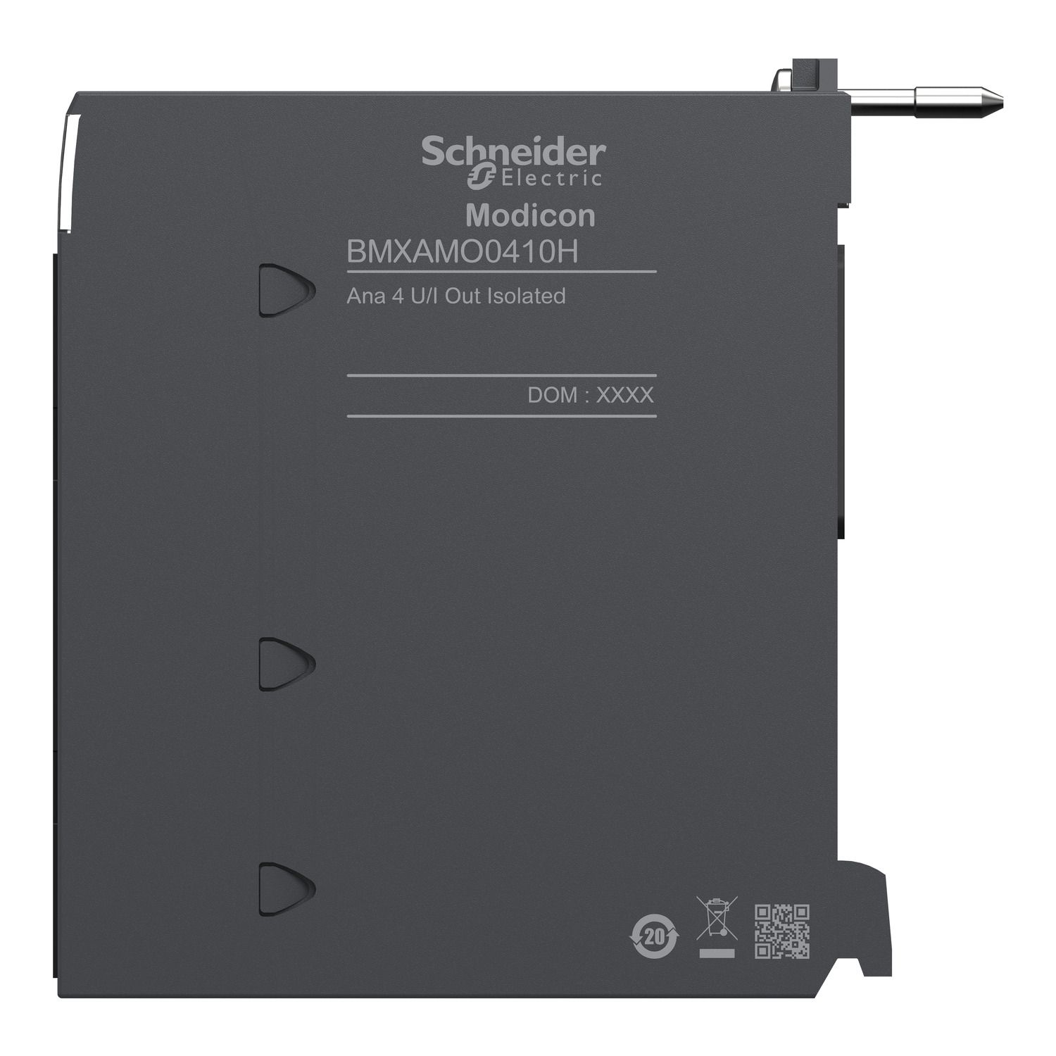 Picture of analog isolated high level output module, Modicon X80, 4 O, 0 to 20mA, 4 to 20mA, 10V positive or negative, severe environment