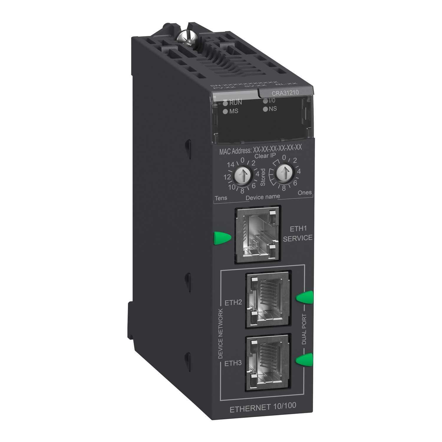 Picture of remote IO drop E/IP, Modicon X80, performance, service port, advanced features