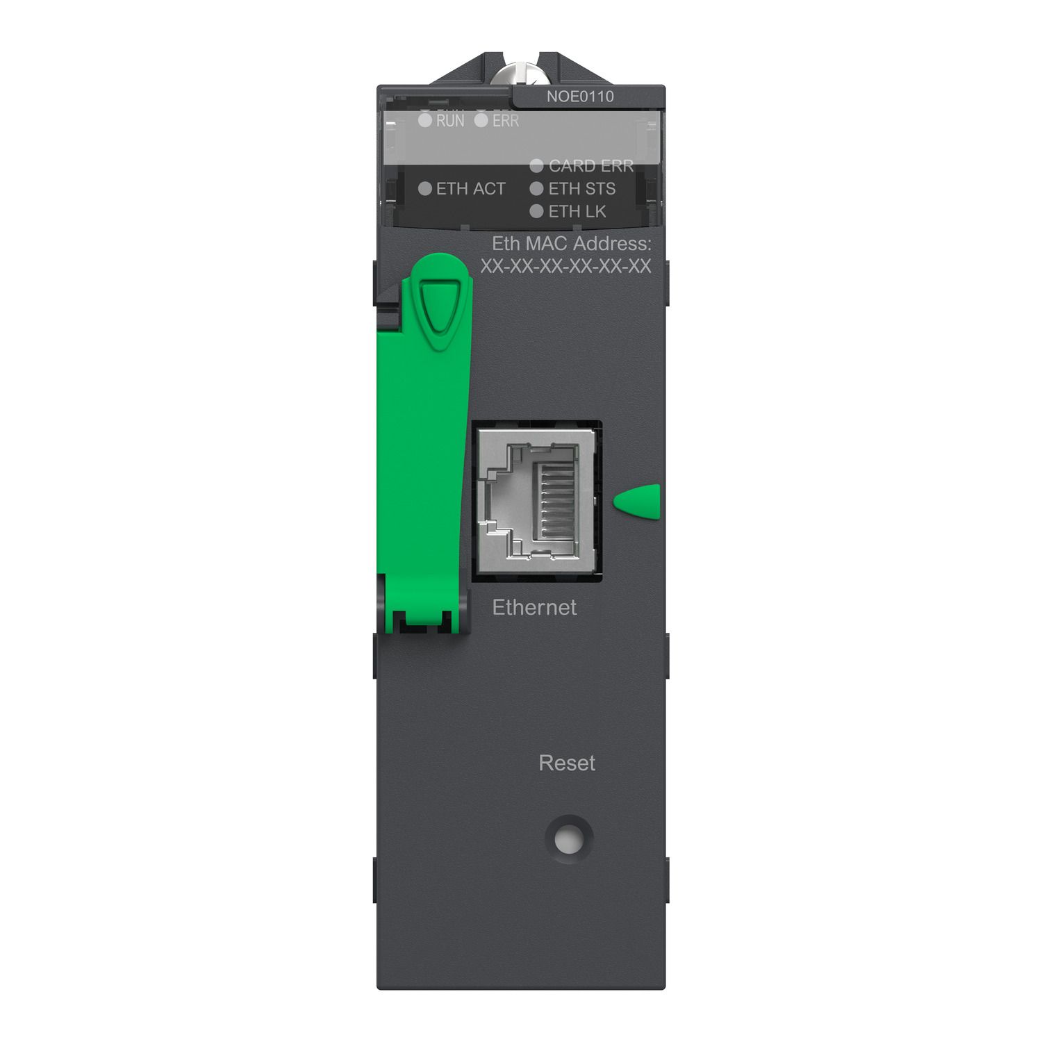 Picture of Ethernet TCP/IP network module, Modicon M340 automation platform, flash memory card, internal RAM 16 Mb, 1 x RJ45 10/100