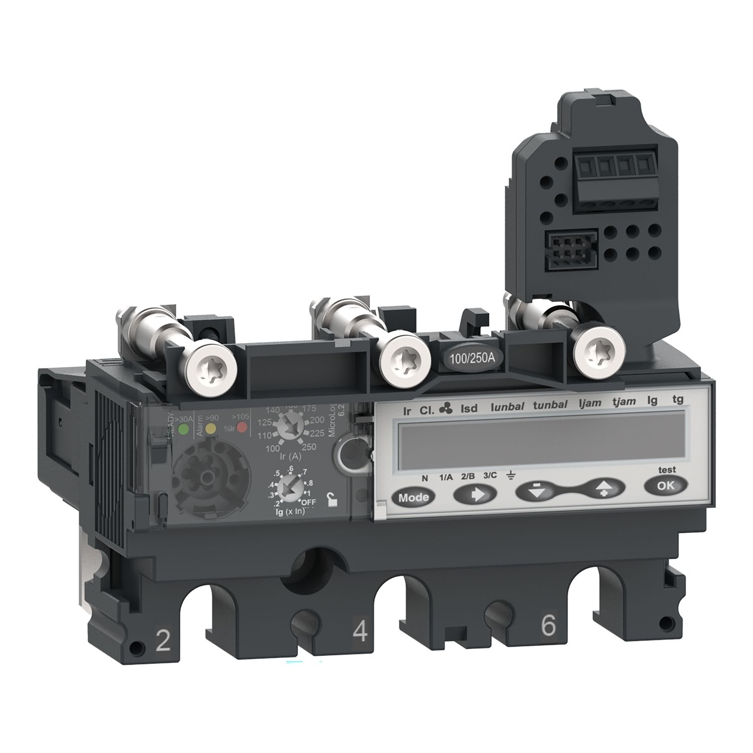 Picture of Trip unit MicroLogic 6.2E, ComPacT NSX100/160/250, 3 poles, basic and ground fault protections, energy meter, 100A