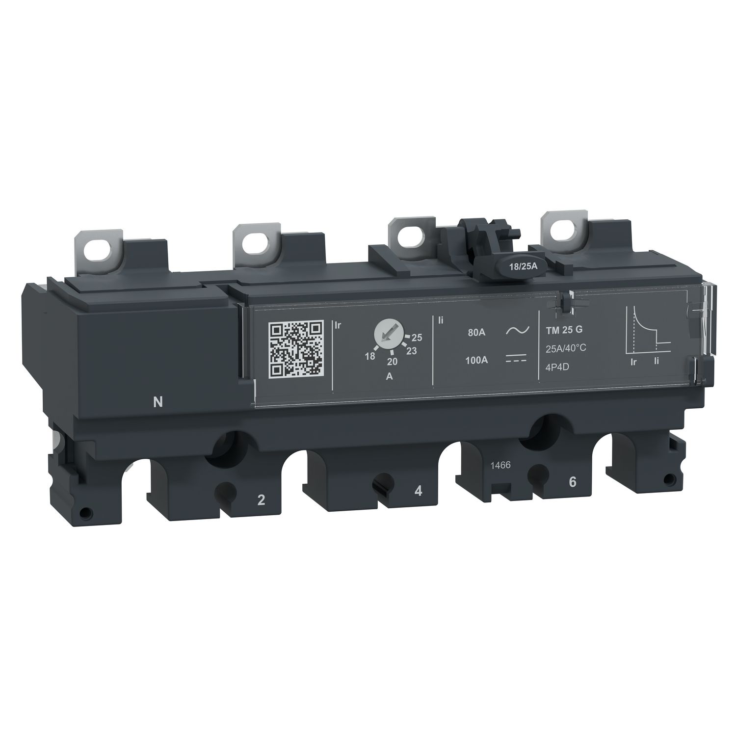 Picture of Trip unit TM25G, ComPacT NSX100/160, 4 poles 4D (neutral fully protected), thermal magnetic protections, generator, 25A