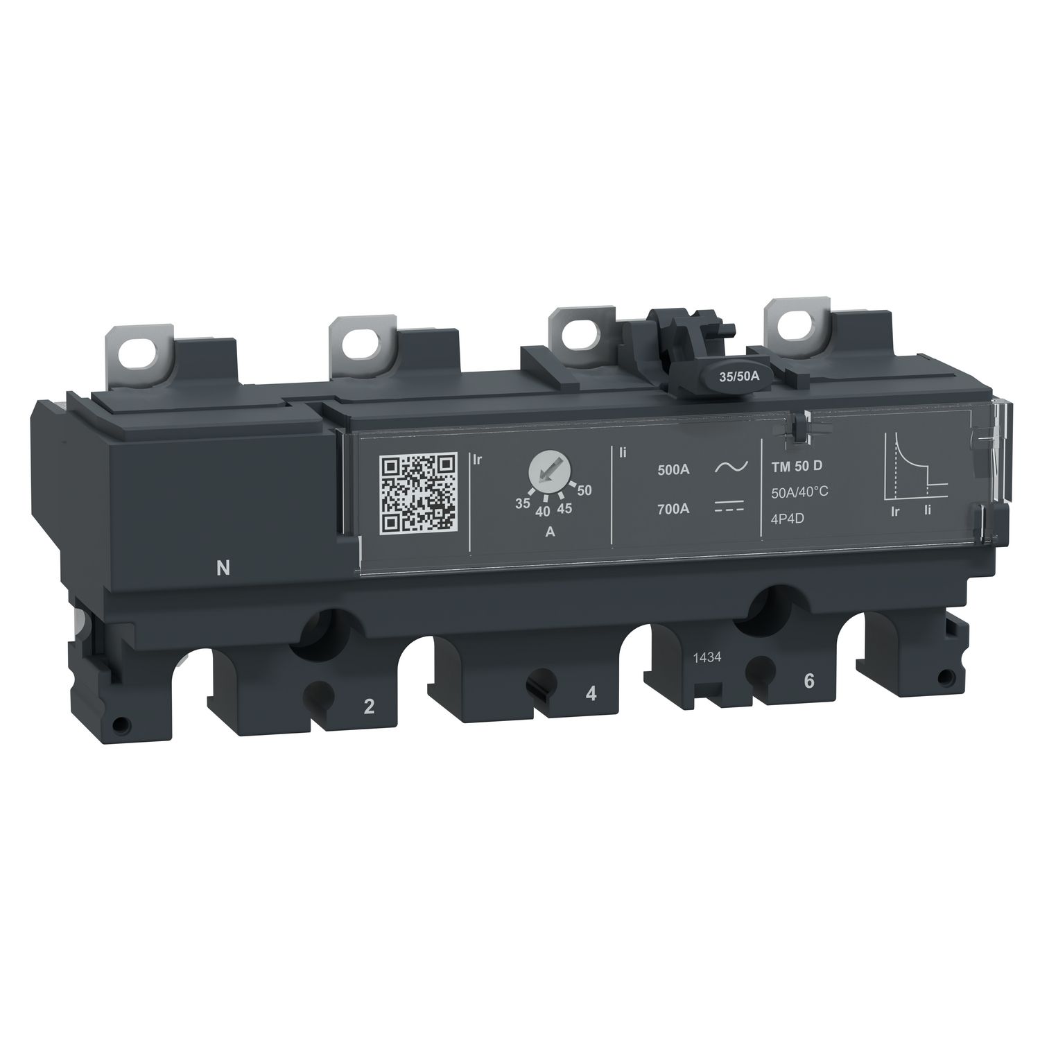 Picture of Trip unit TM50D, ComPacT NSX100/160, 4 poles 4D (neutral fully protected), thermal magnetic protections, 50A rating