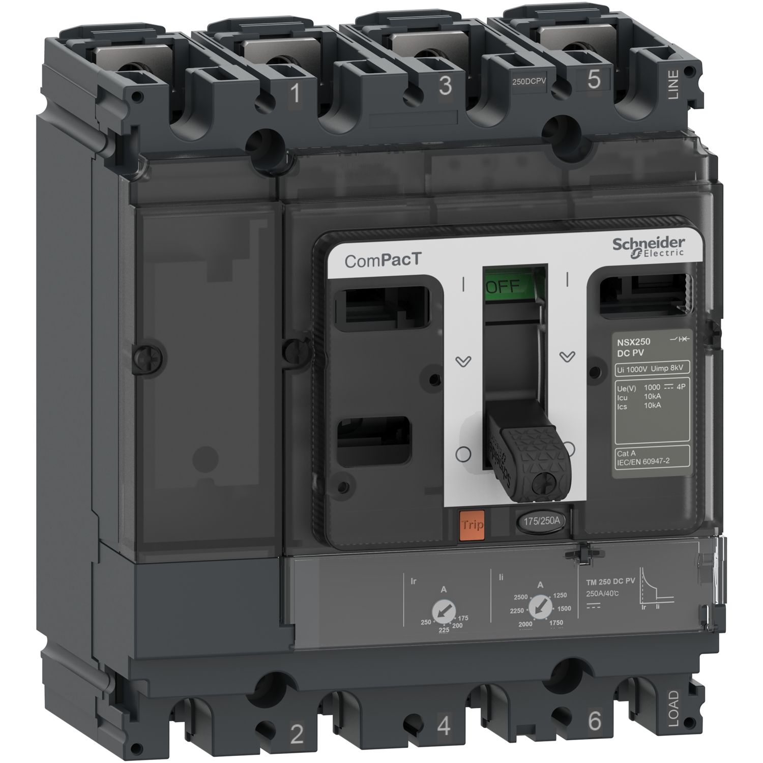 Picture of Circuit breaker, ComPacT NSX80 DC PV, 10kA/1000VDC, 4 poles, TM-DC PV trip unit 80A