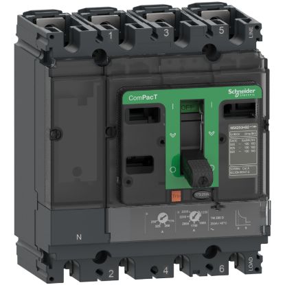 Picture of Circuit breaker, ComPacT NSX100F, 36kA/415VAC, 4 poles 3D (neutral not protected), TMD trip unit 80A