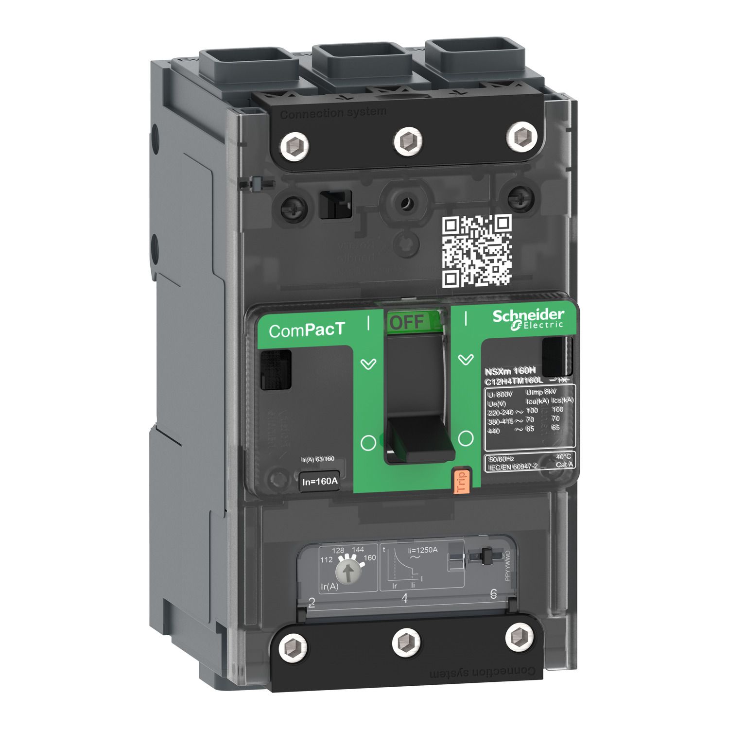 Picture of Circuit breaker, ComPacT NSXm 63N, 50kA/415VAC, 3 poles, TMD trip unit 50A, EverLink lugs