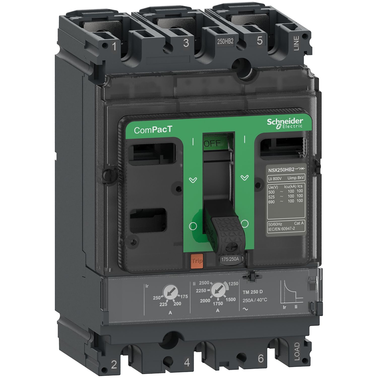 Picture of Circuit breaker, ComPacT NSX250B, 25kA/415VAC, 3 poles, TMD trip unit 250A