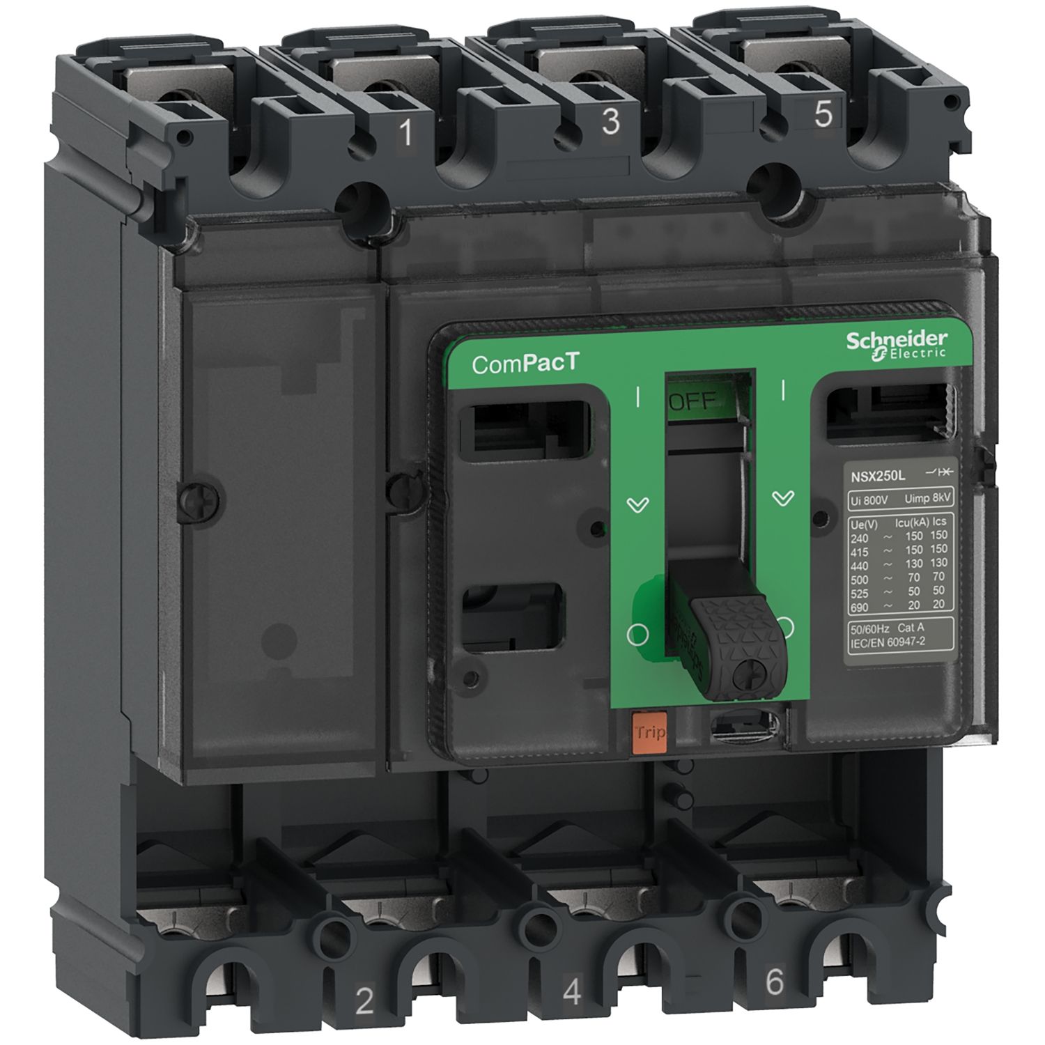Picture of Circuit breaker basic frame, ComPacT NSX250B, 25kA/415VAC, 4 poles, 250A frame rating, without trip unit