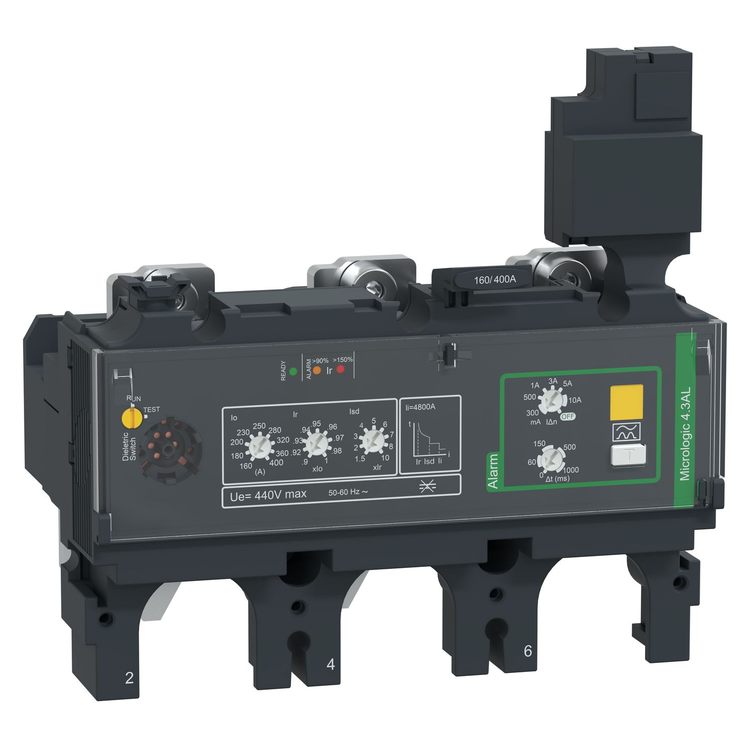 Picture of Trip unit MicroLogic Vigi 4.3AL, ComPacT NSX400/630, 3 poles, electronic basic protections, earth leakage alarm, 400A