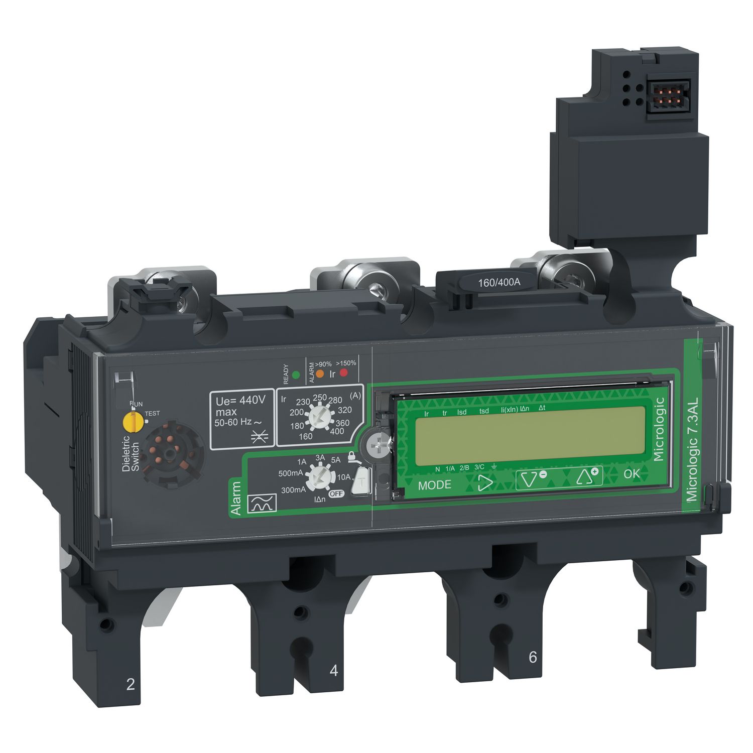 Picture of Trip unit MicroLogic Vigi 7.3E AL, ComPacT NSX400/630, 3P, basic protections, earth leakage alarm, energy meter, 400A
