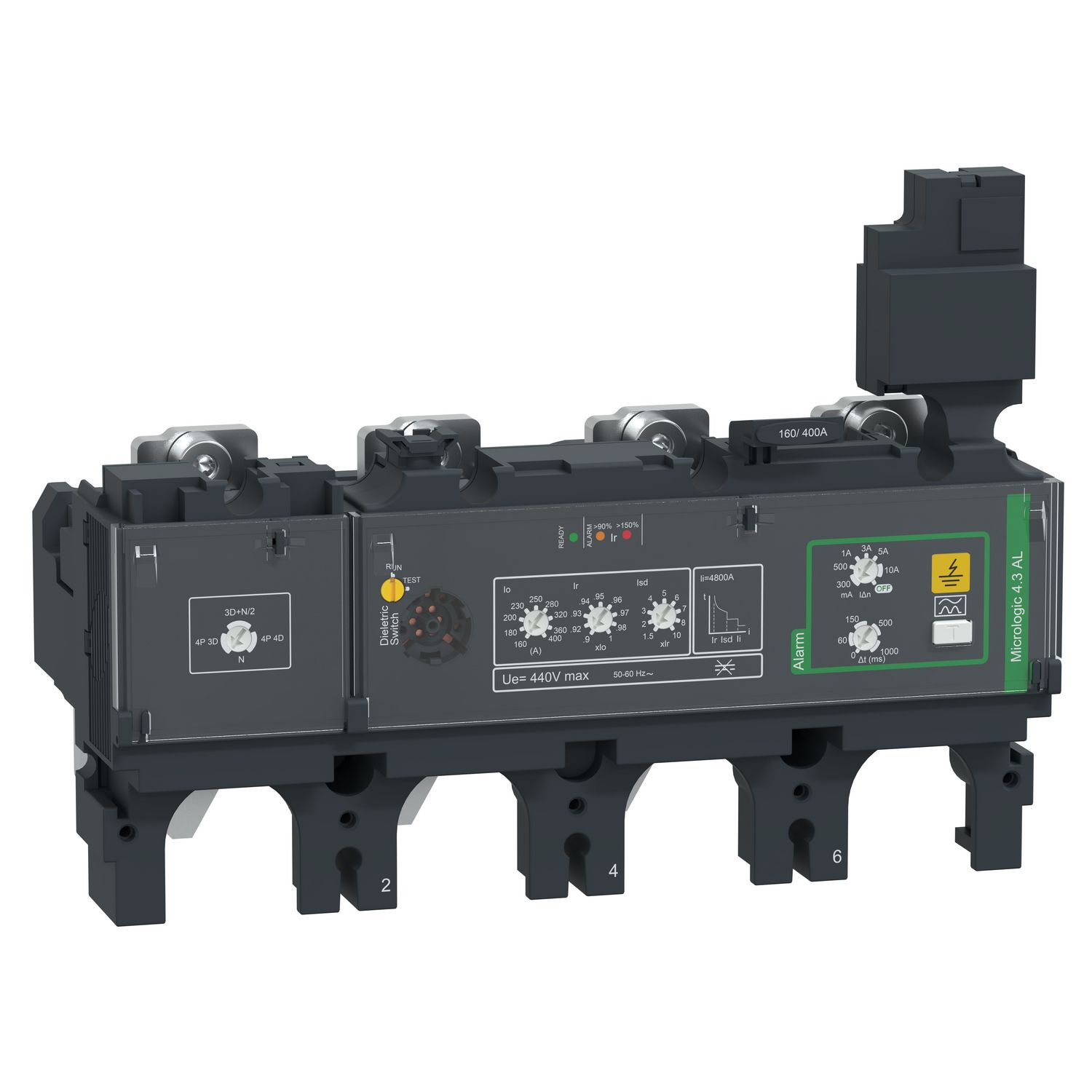 Picture of Trip unit MicroLogic Vigi 4.3AL, ComPacT NSX400/630, 4 poles, electronic basic protections, earth leakage alarm, 400A