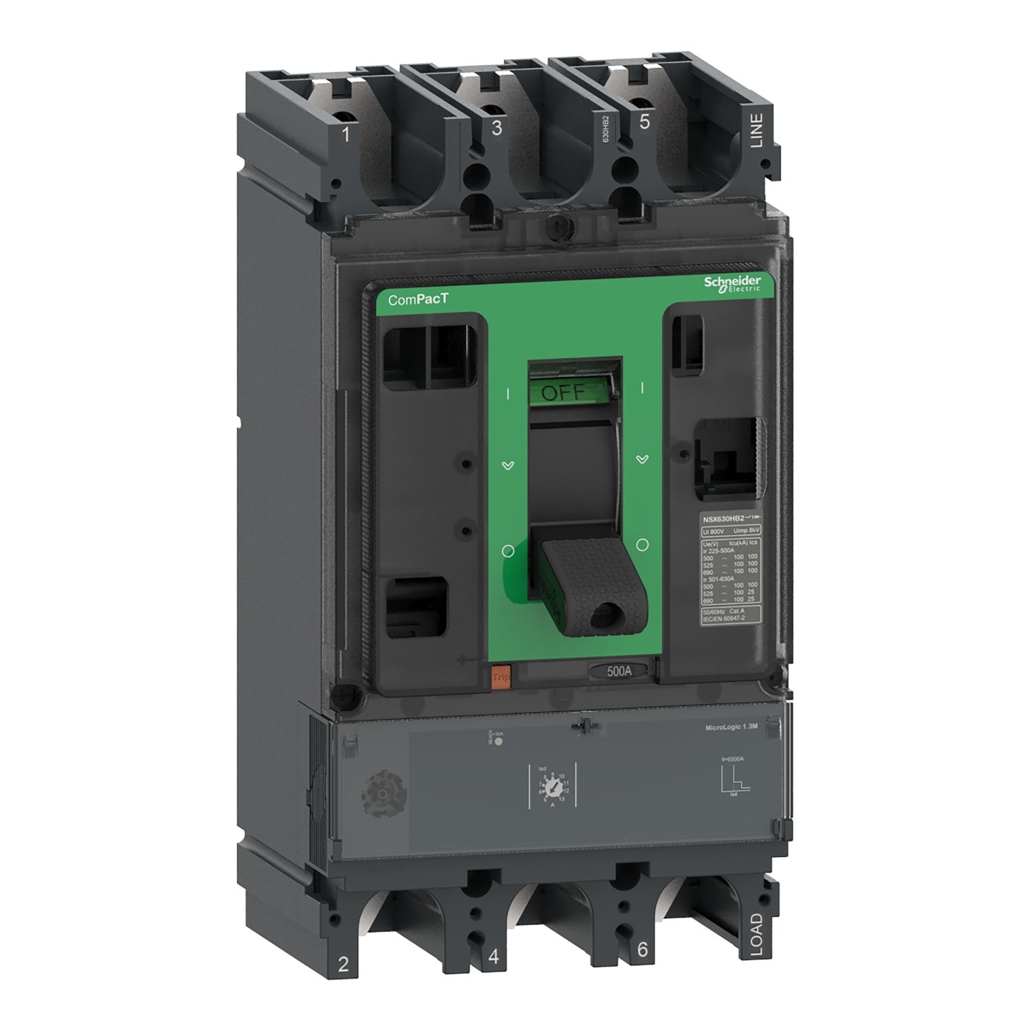 Picture of Circuit breaker, ComPacT NSX400R, 200kA/415VAC, 3 poles, MicroLogic 1.3M trip unit 320A