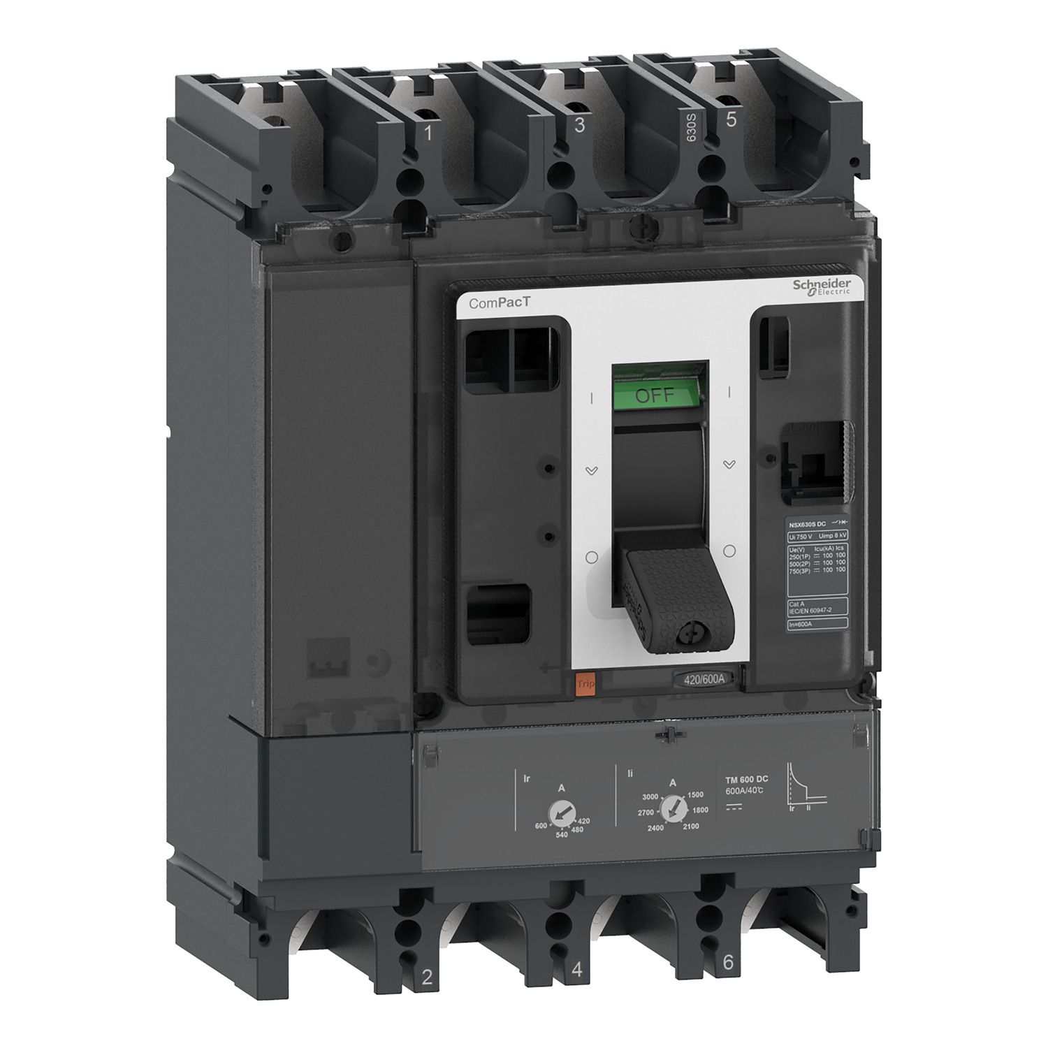 Picture of Circuit breaker, ComPacT NSX400S DC, 100kA/750VDC, 4 poles, TM-DC trip unit 250A