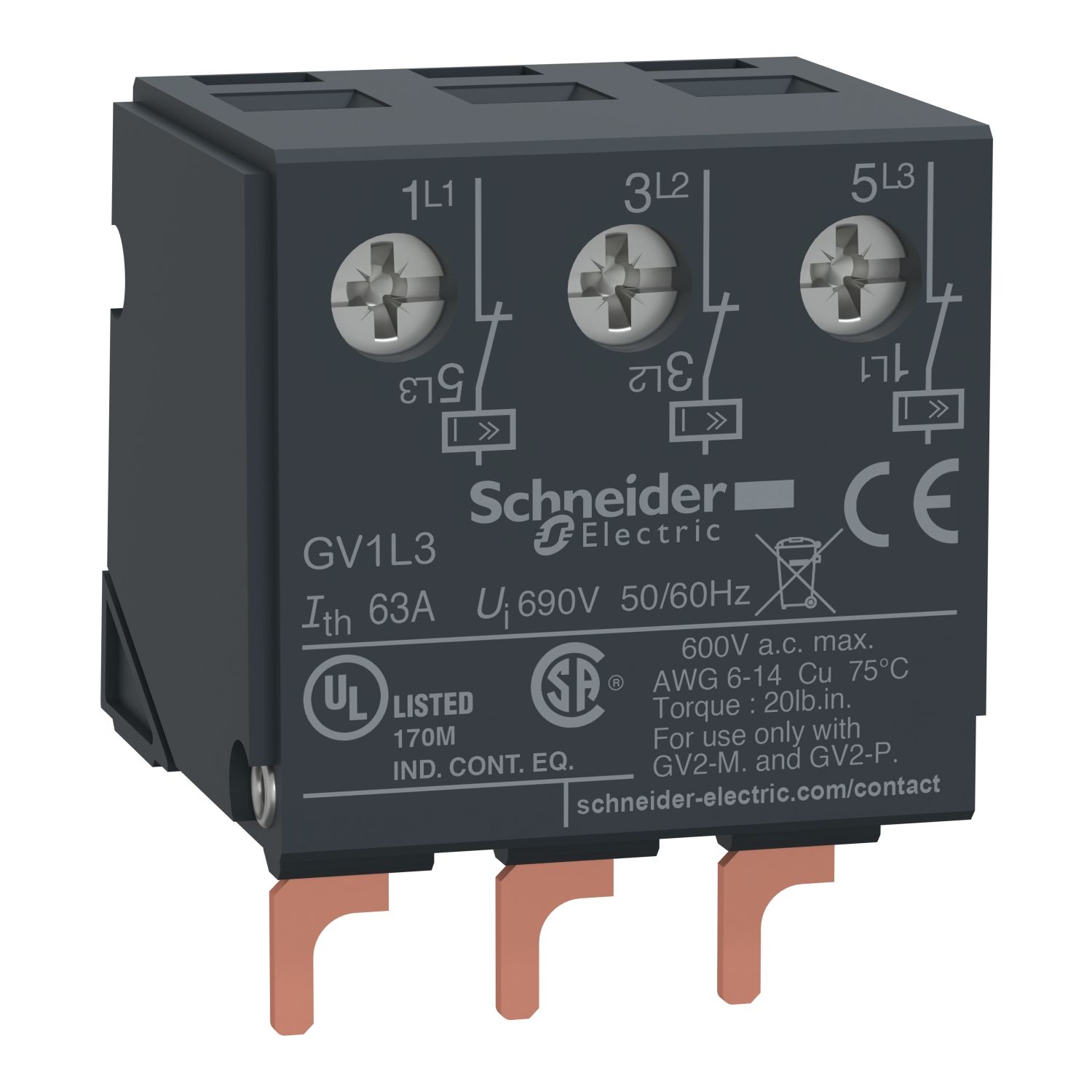 Picture of Current limiter, TeSys GV2, 32A/690V, activation 1.5kA, Iq 100kA@400V, device mounting