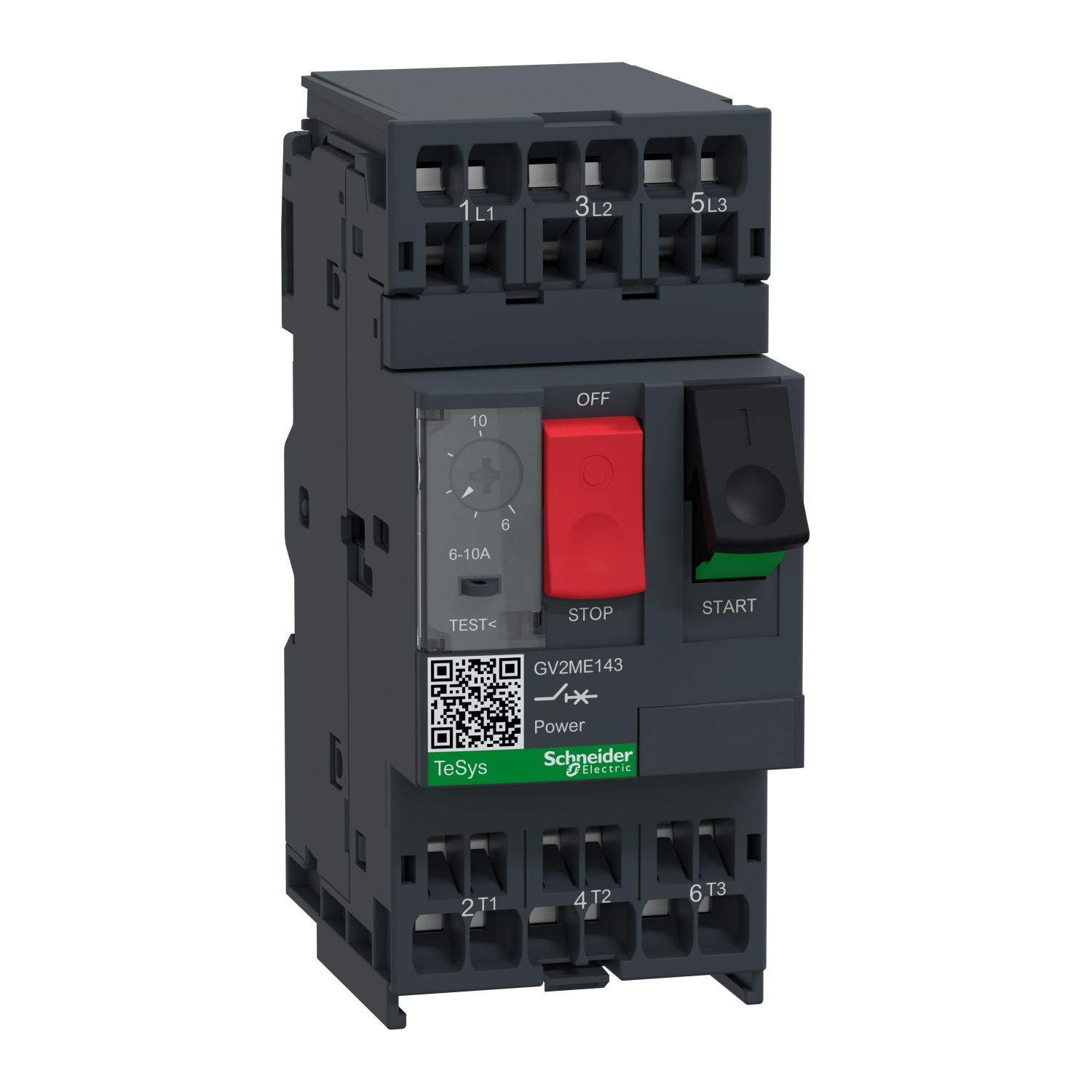 Picture of Motor circuit breaker,TeSys Deca frame 2,3P,6-10A,thermal magnetic,push button,spring terminals
