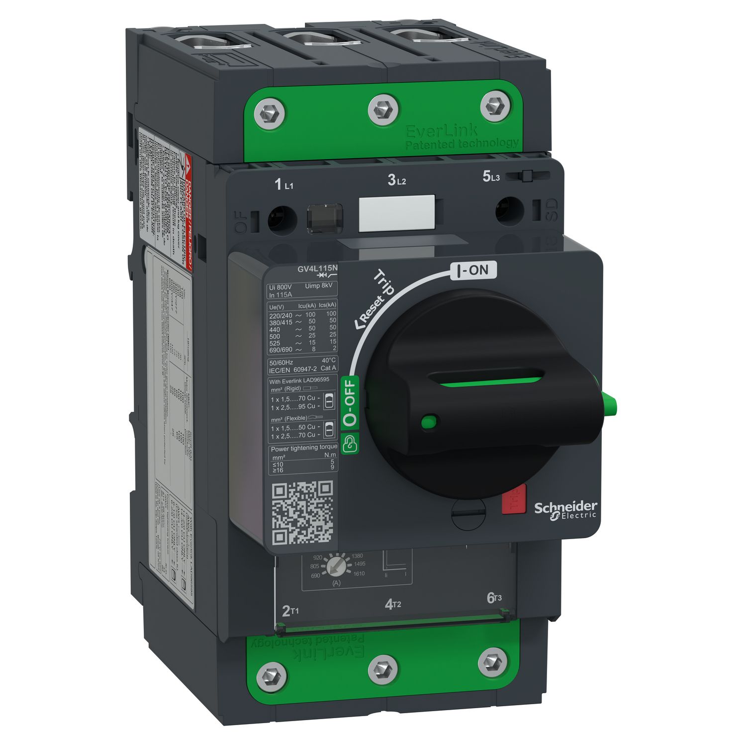 Picture of Motor circuit breaker, TeSys GV4, TeSys GV4, 3P, 115A, Icu 50kA, magnetic, EverLink terminals