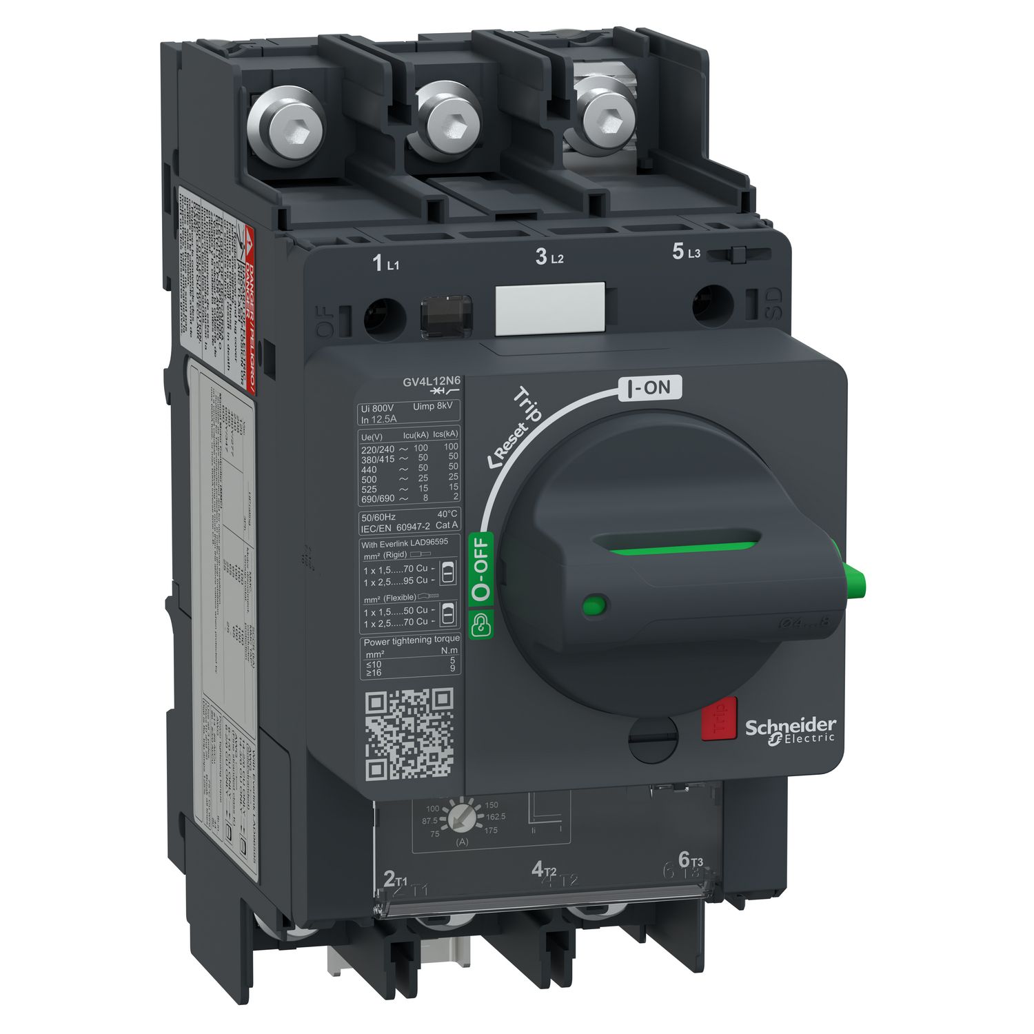 Picture of Motor circuit breaker, TeSys GV4, TeSys GV4, 3P, 12.5A, Icu 50kA, magnetic, lugs terminals