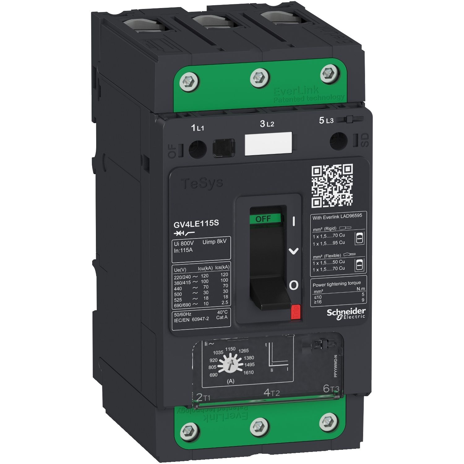 Picture of Motor circuit breaker, TeSys GV4, TeSys GV4, 3P, 50A, Icu 100kA, magnetic, EverLink terminals