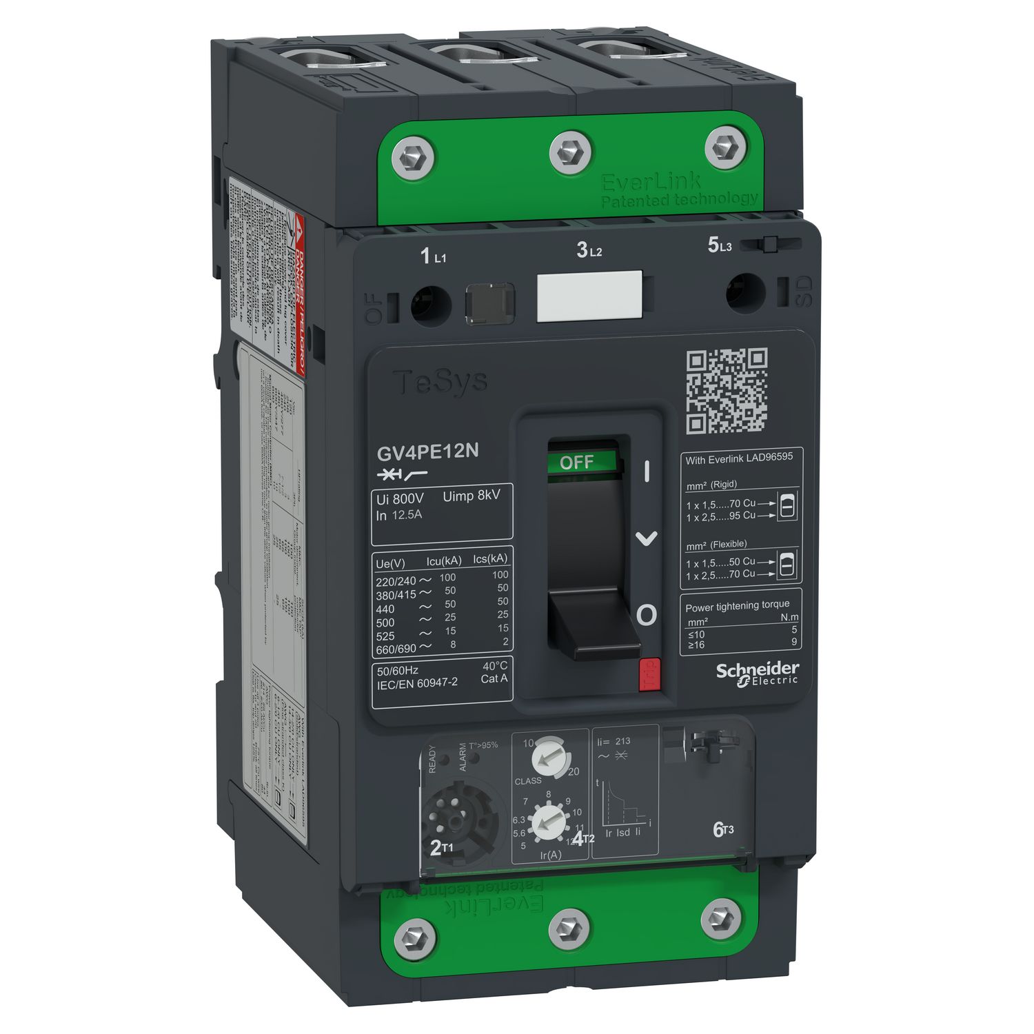 Picture of Motor circuit breaker, TeSys GV4, TeSys GV4, 3P, 12.5A, Icu 50kA, thermal magnetic, Everlink terminals