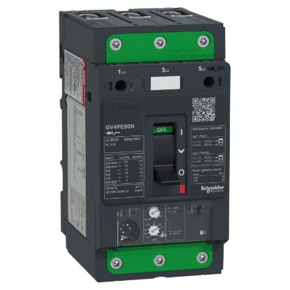Picture of Motor circuit breaker, TeSys GV4, TeSys GV4, 3P, 80A, Icu 50kA, thermal magnetic, Everlink terminals