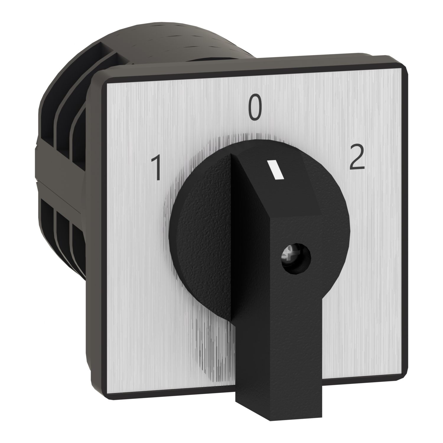 Picture of Complete cam switch, Harmony K1, K2, cam changeover switch, front mounting, plastic, 4 poles, position 0, 30degrees, 32A, 64x64mm, marked 1 0 2
