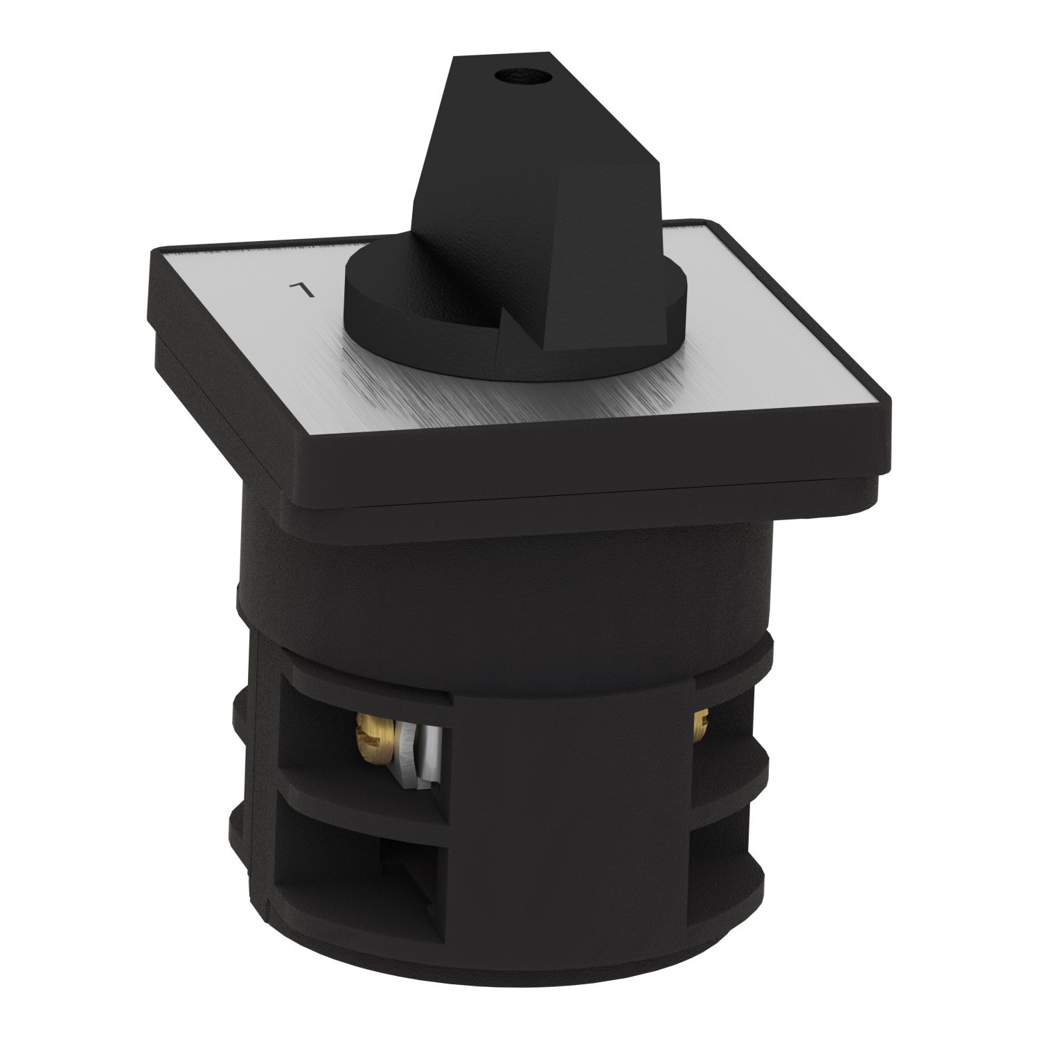 Picture of Complete cam switch, Harmony K1, K2, cam changeover switch, front mounting, plastic, 4 poles, position 0, 30degrees, 32A, 64x64mm, marked 1 0 2