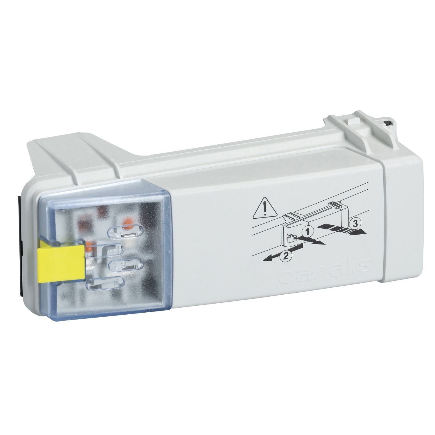 Picture of Connector, Canalis KB, 16A, polarity 2L+PE, phase selection, with fuse NF 8.5x31.5mm, not wired, compatible DALI