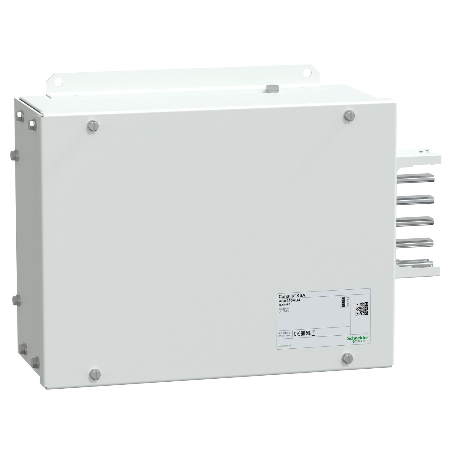 Picture of End feed unit, Canalis KSA250, aluminium, 160/250A, right or left mounting, without line protection, 3L+N+PE, RAL9001