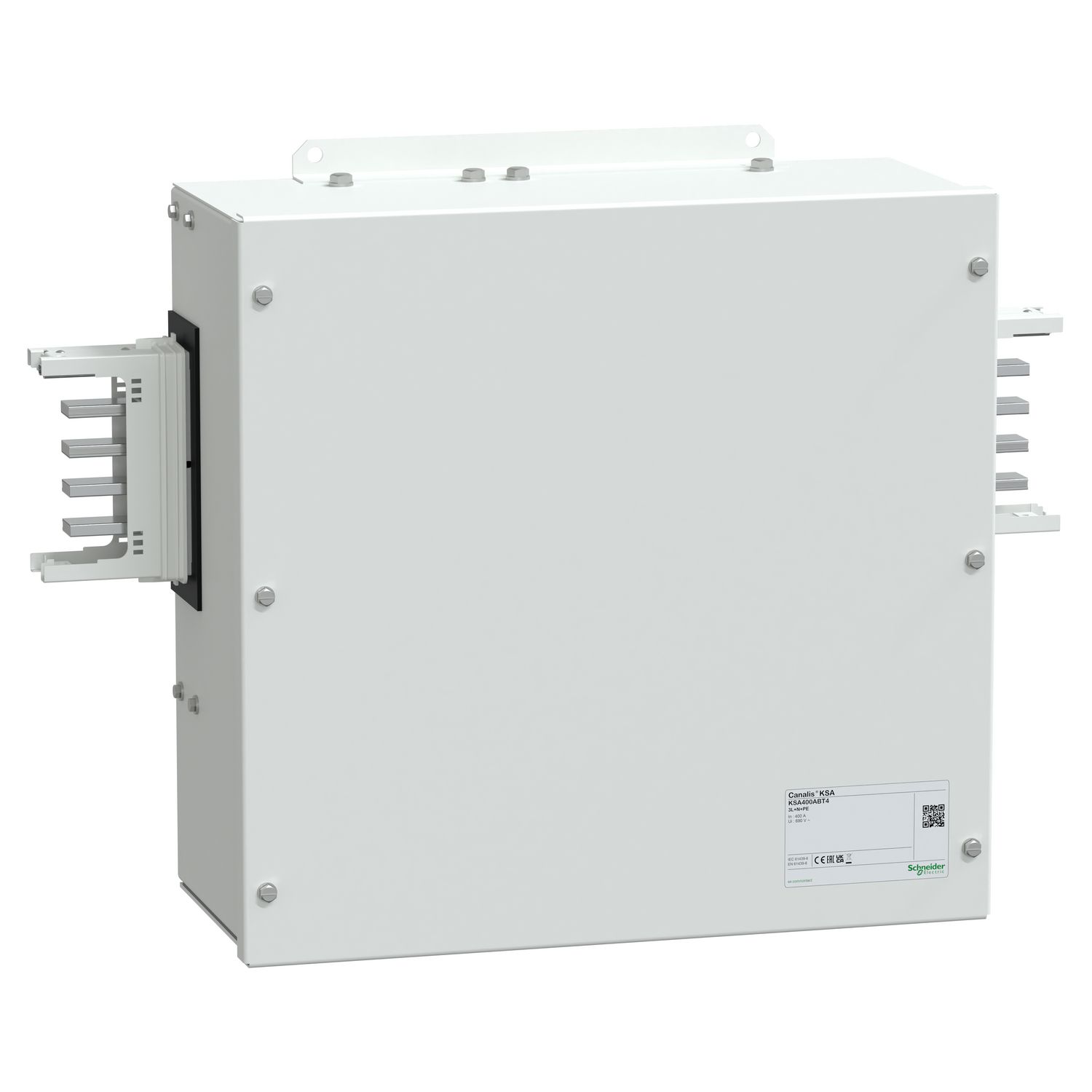Picture of Central feed unit, Canalis KSA400, aluminium, 400A, central mounting, without line protection, 3L+N+PE, white RAL9001