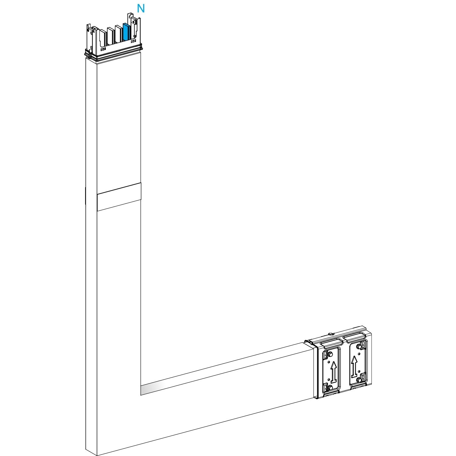 Picture of Elbow, Canalis KSA400, aluminium, 400A, sides A/B made to measure, 1 fire barrier, to go upward, 3L+N+PE, white RAL9001